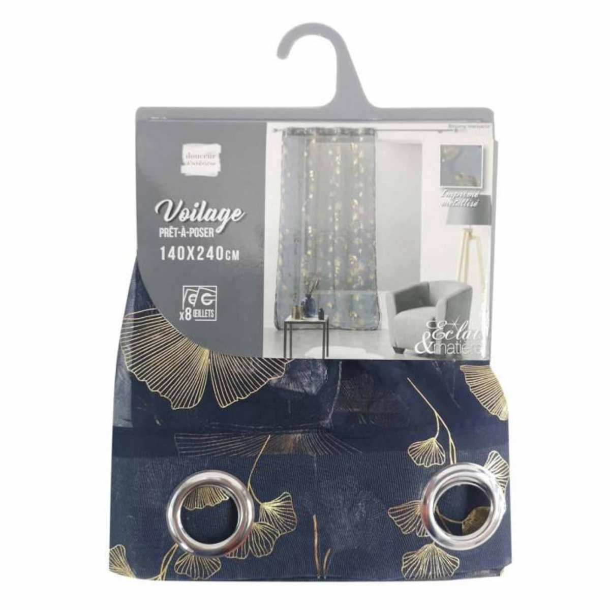 Paris Prix Rideau Voilage à Œillets  Bloomy  140x240cm Bleu