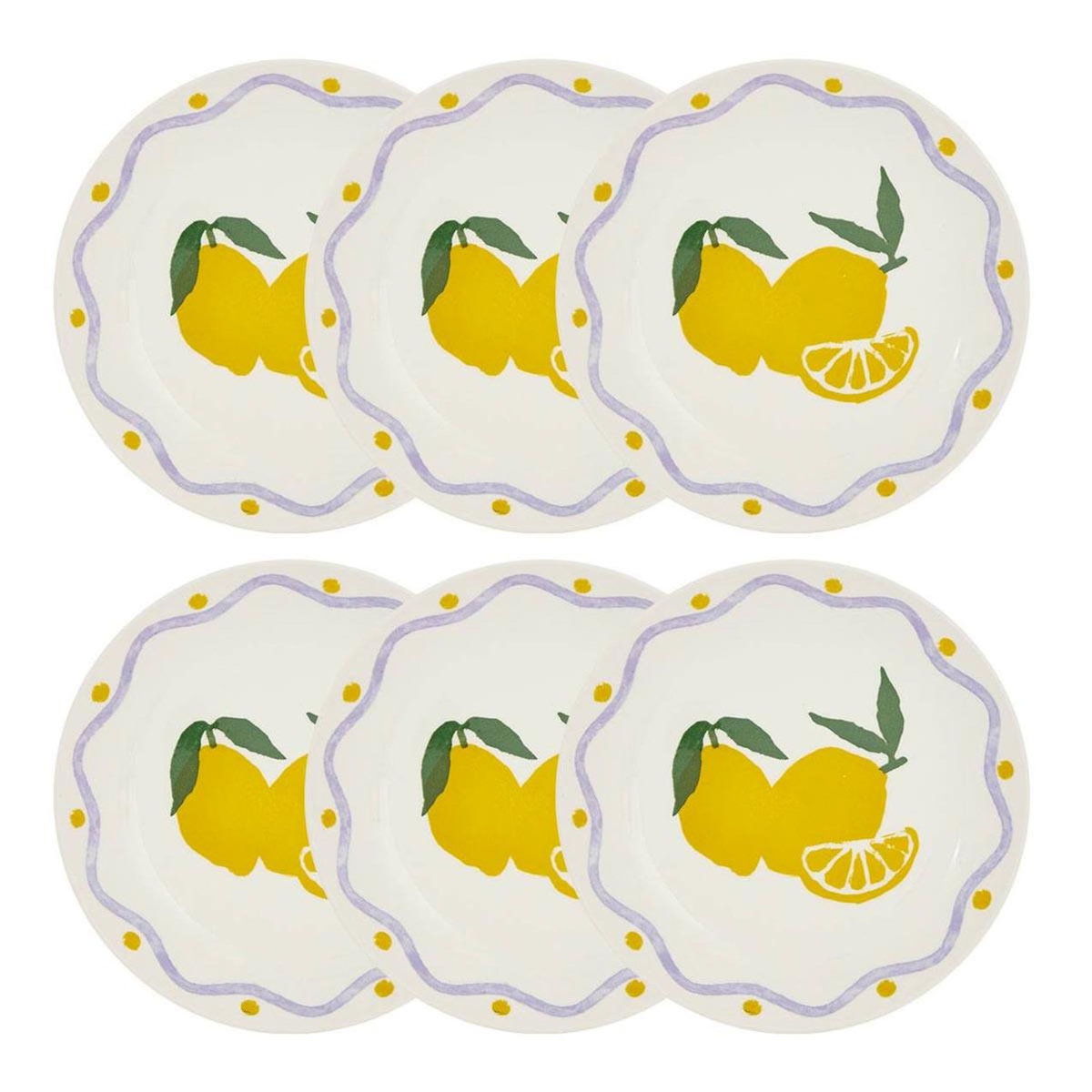 SECRET DE GOURMET Lot de 6 Assiettes à Dessert  Citron  19cm Multicolore