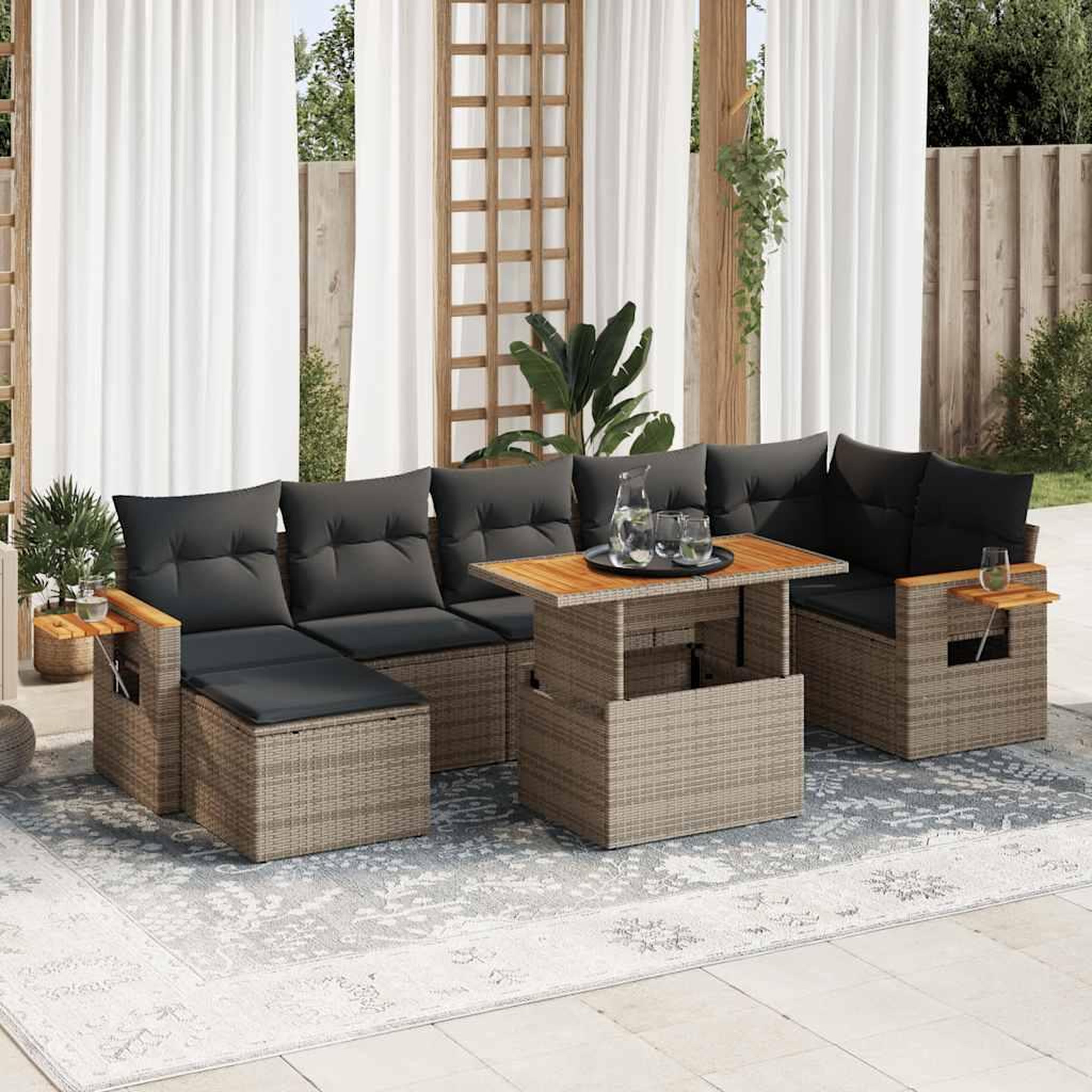 VIDAXL Salon de jardin avec coussins 8 pcs gris resine tressee acacia