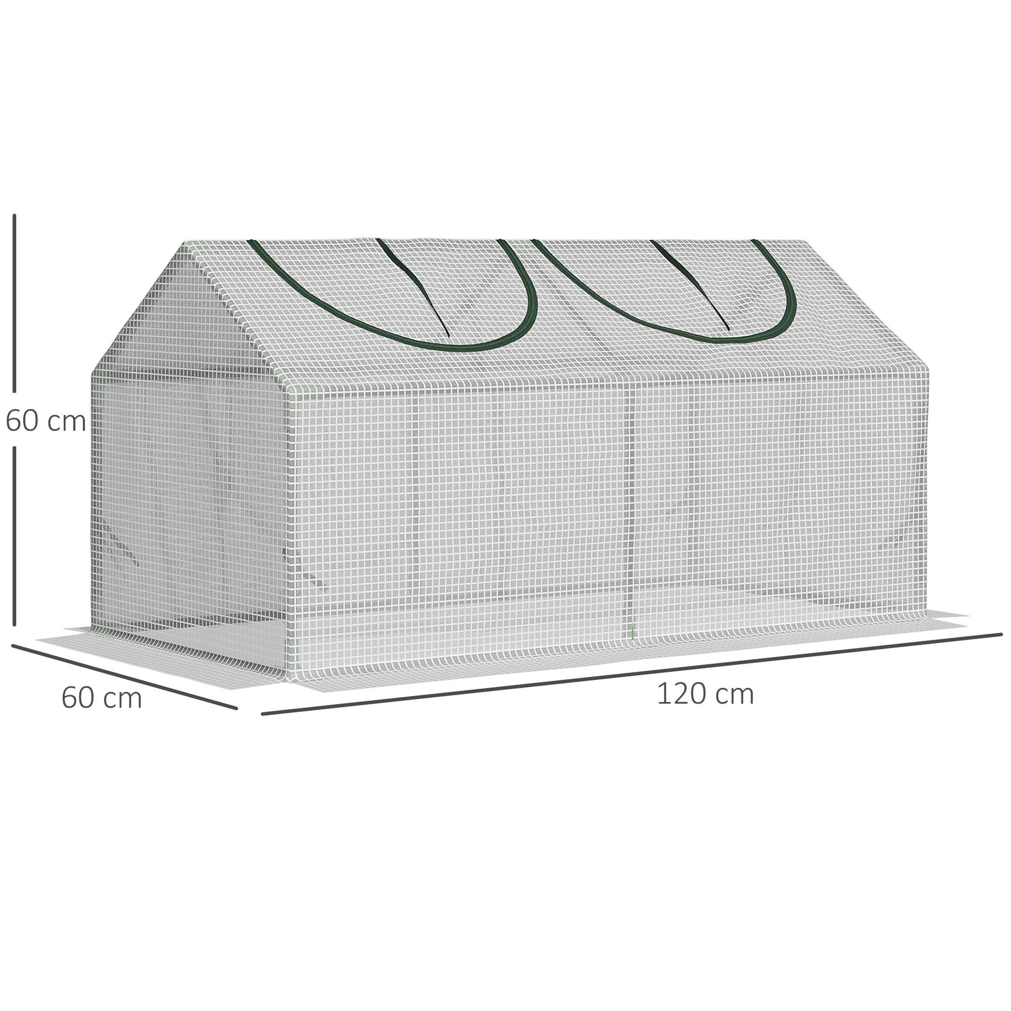 Voir la diapositive 3 : OUTSUNNY Mini serre de jardin serre à tomates 120 x 60 x 60 cm 2 fenêtres zippées enroulables acier thermolaqué pe haute densité blanc