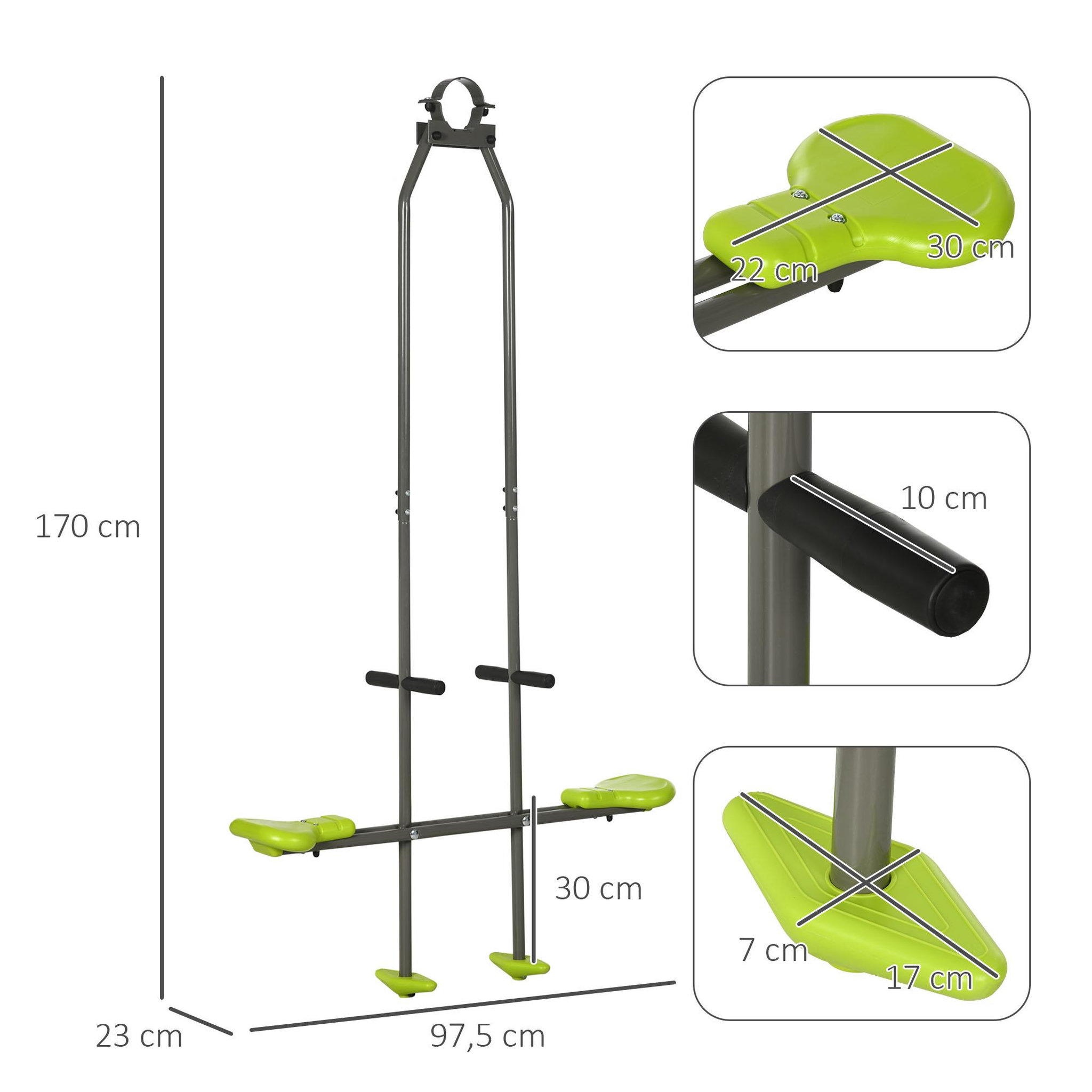 Voir la diapositive 3 : OUTSUNNY Balançoire agrès face à face enfant 3 à 6 ans - selles larges, guidon, repose-pied - gris vert