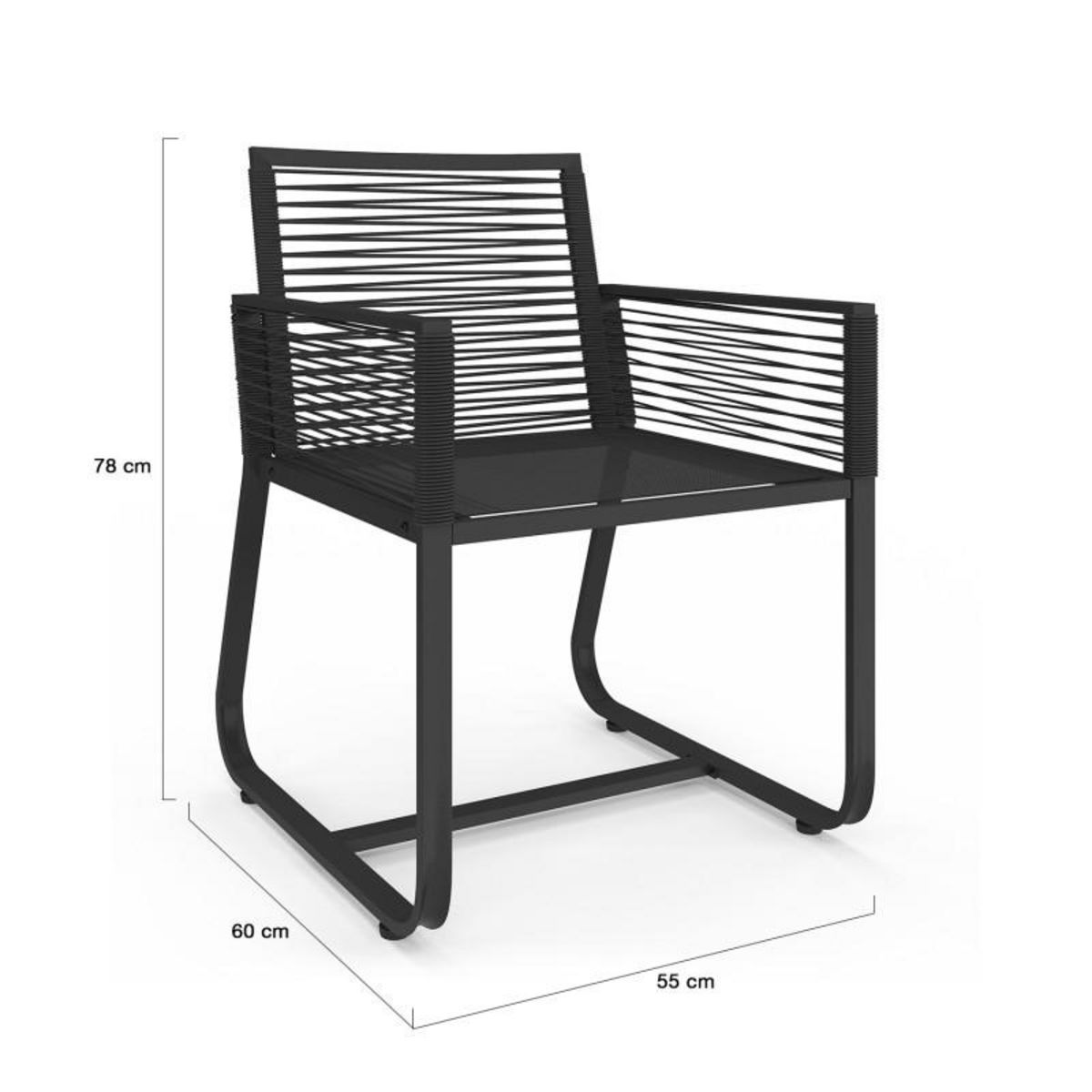 ID MARKET Lot de 2 fauteuils de jardin ODESSA métal et cordage noir