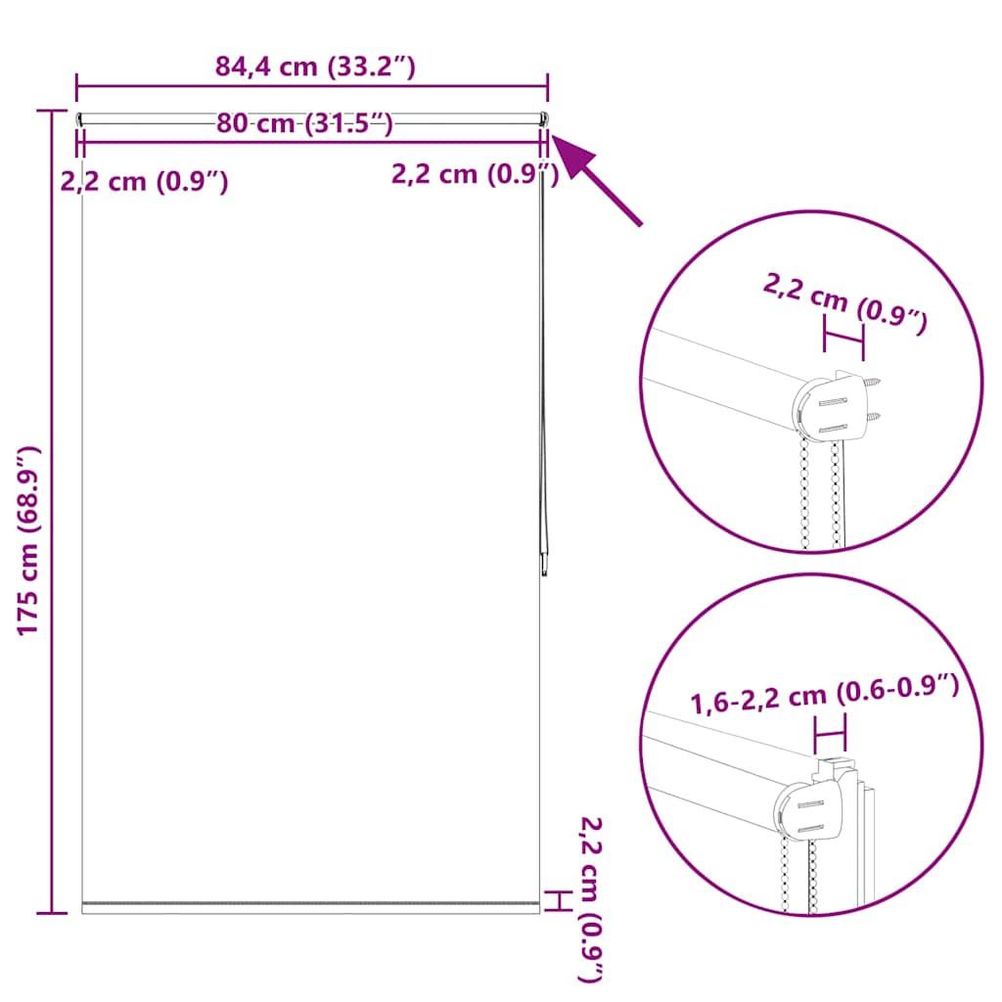 Voir la diapositive 6 : VIDAXL Store enrouleur occultant 84,4 x 175 cm, largeur du tissu 80 cm, blanc