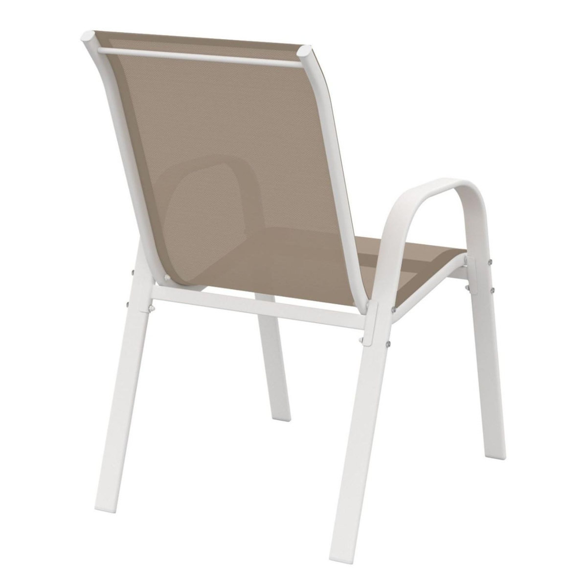 ID MARKET Lot de 4 chaises de jardin LYMA métal et textilène empilables blanc et beige