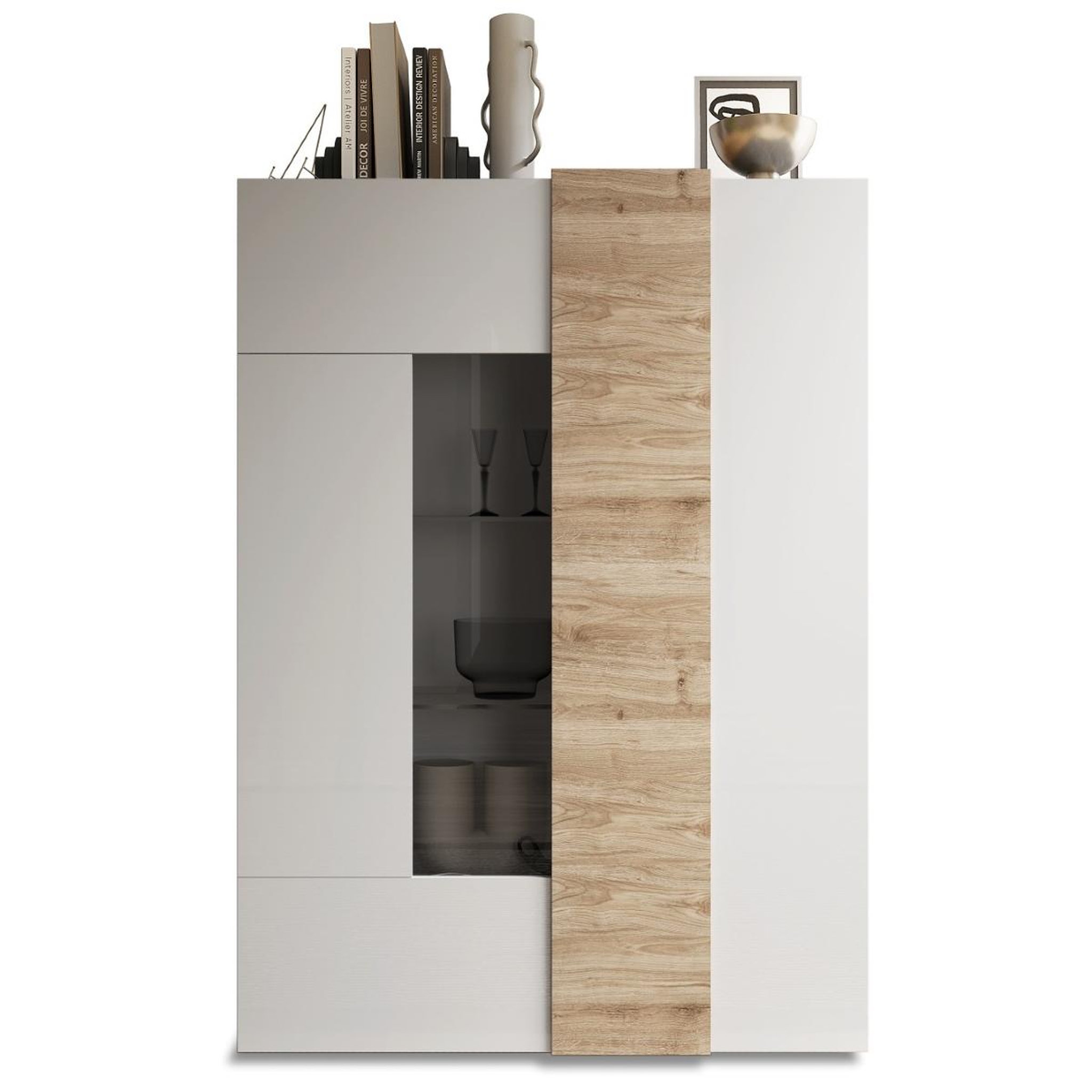 JLC KREATION Vitrine moderne blanc et bois 2 portes SIA