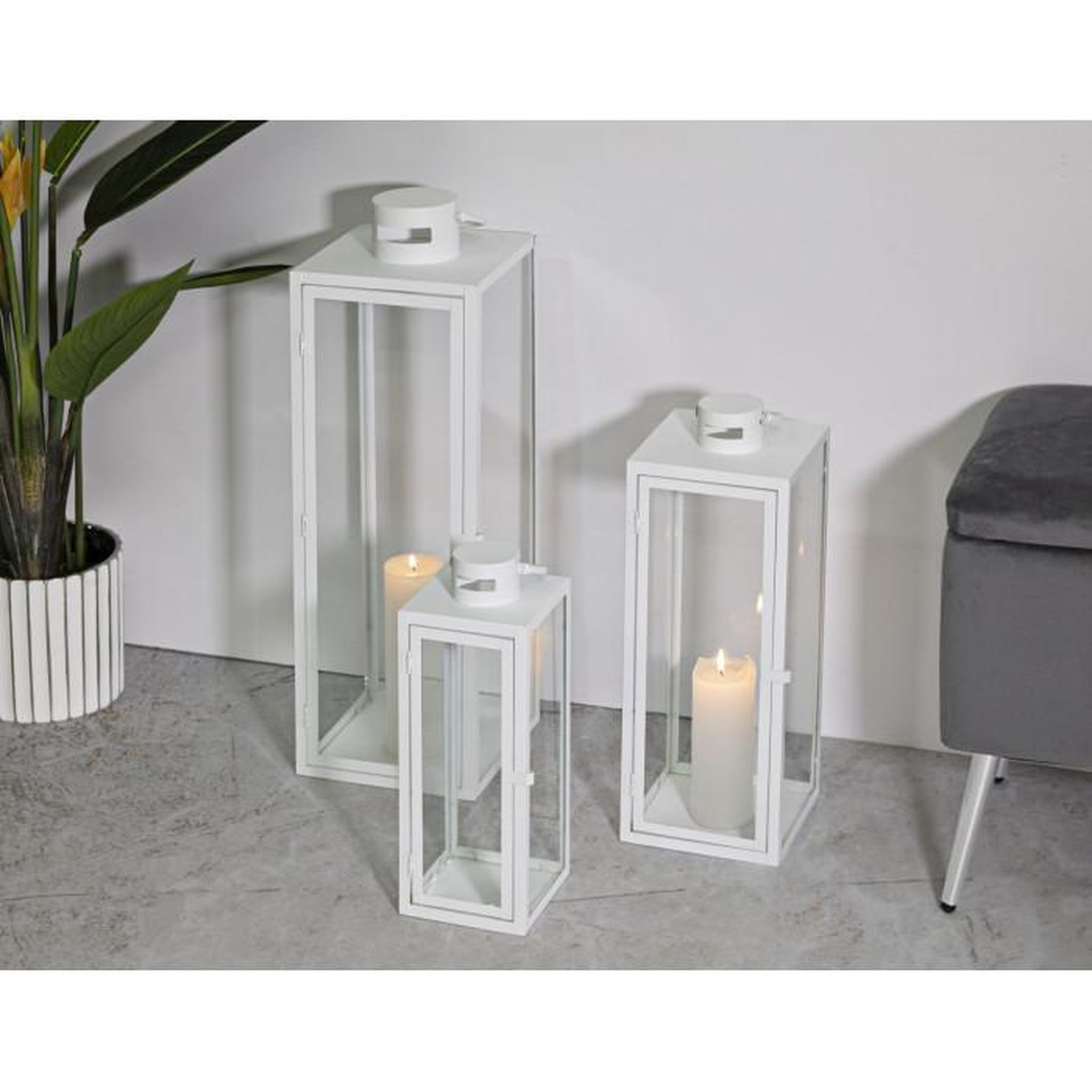 Voir la diapositive 6 : Paris Prix Lot de 3 Lanternes en Verre  Magic  66cm Blanc