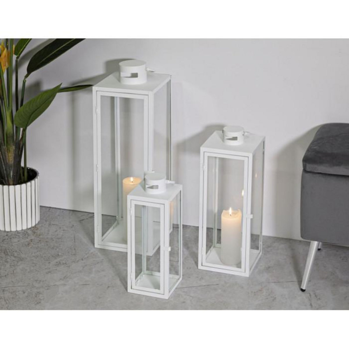 Paris Prix Lot de 3 Lanternes en Verre  Magic  66cm Blanc