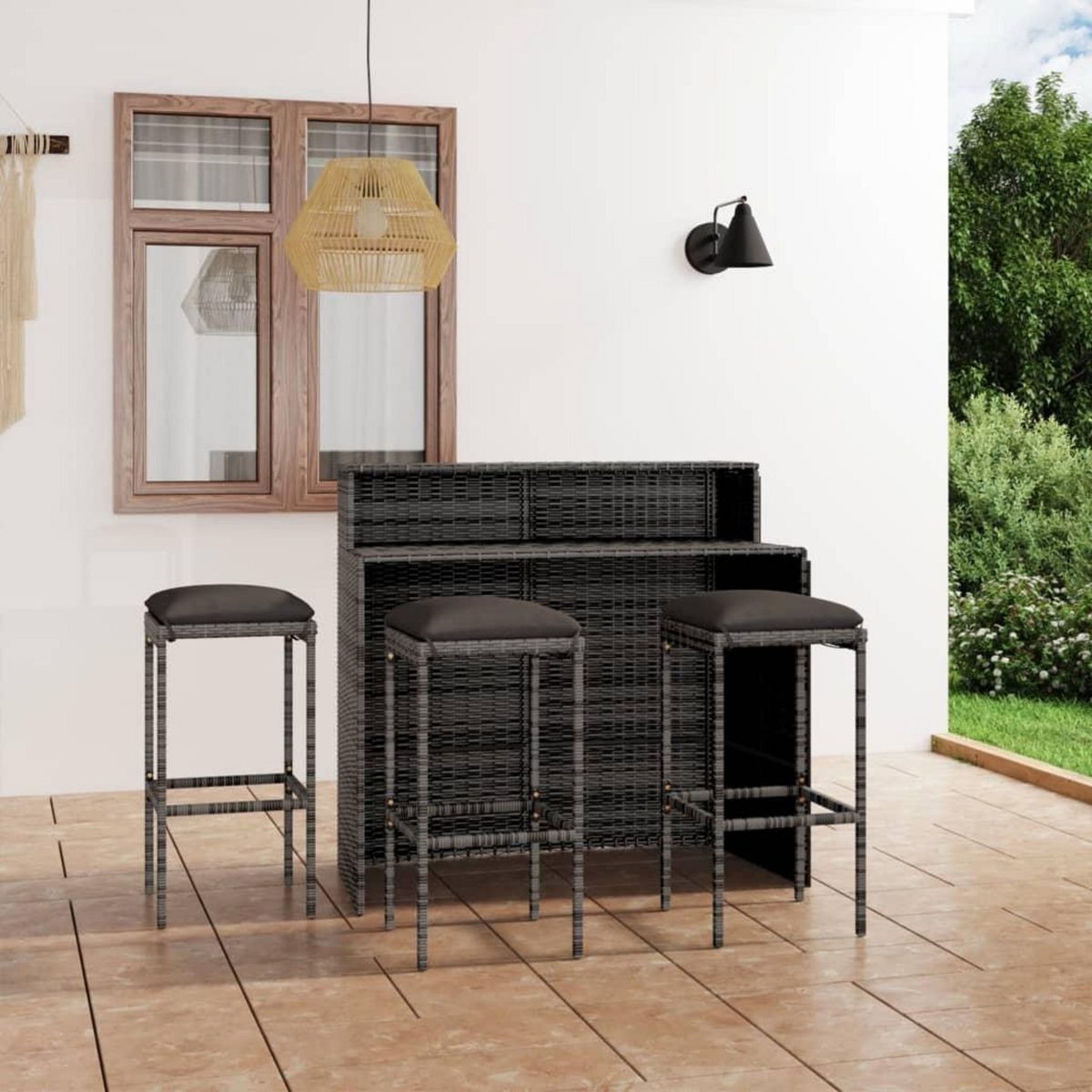 VIDAXL Ensemble de bar de jardin avec coussins 4 pcs Gris