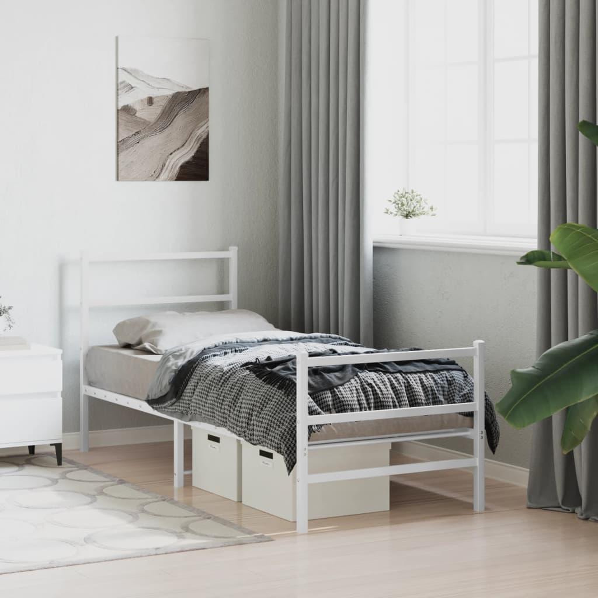 Voir la diapositive 4 : VIDAXL Cadre de lit metal sans matelas avec pied de lit blanc 80x200cm