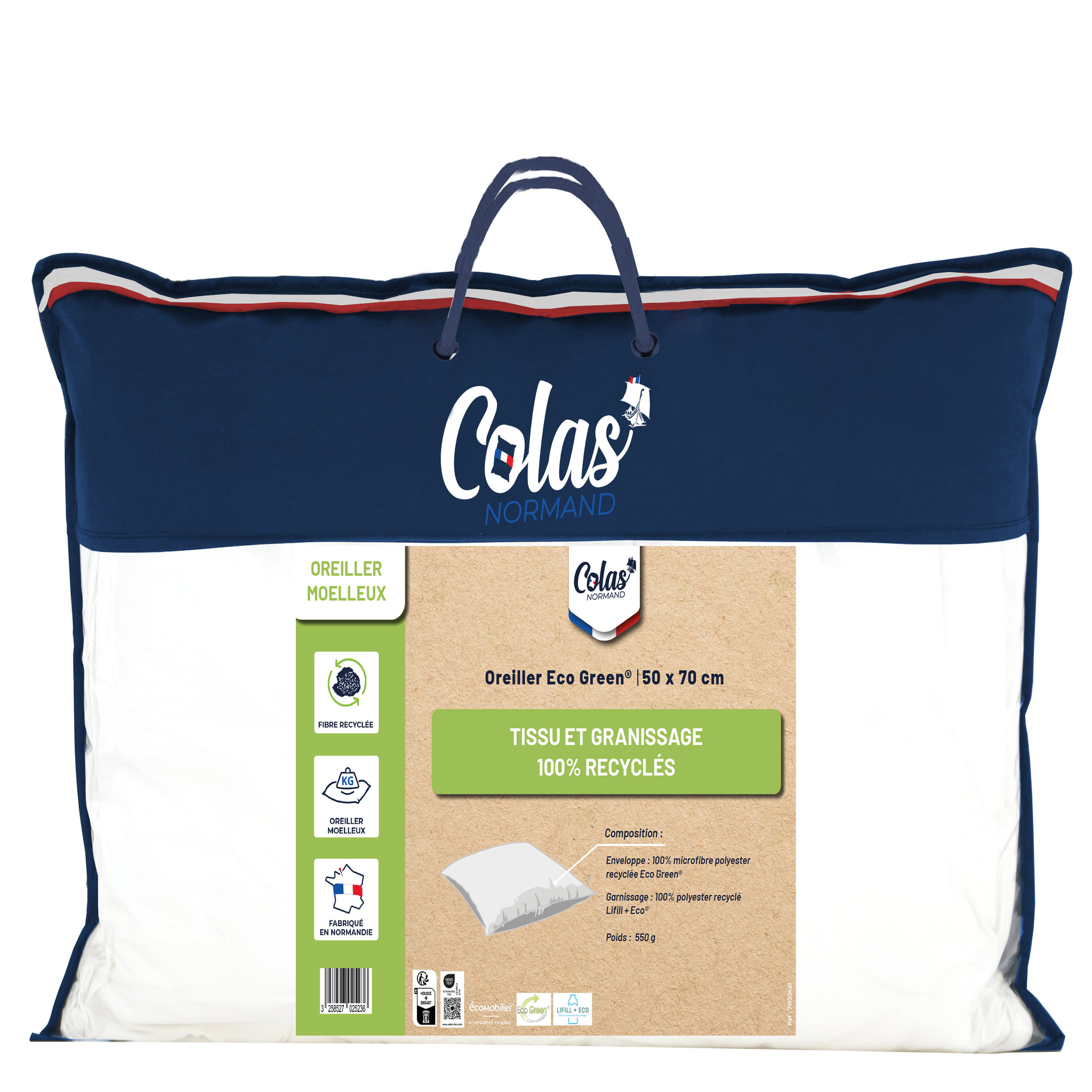 COLAS NORMAND Oreiller confort moelleux toucher doux ECOGREEN 