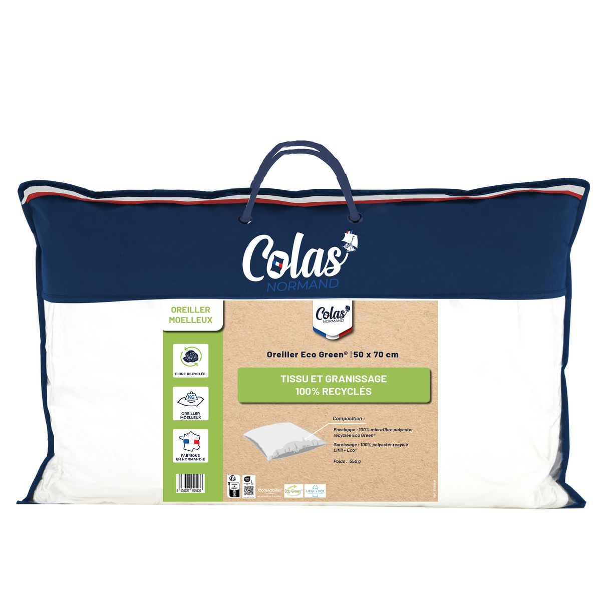 COLAS NORMAND Oreiller confort moelleux toucher doux ECOGREEN 