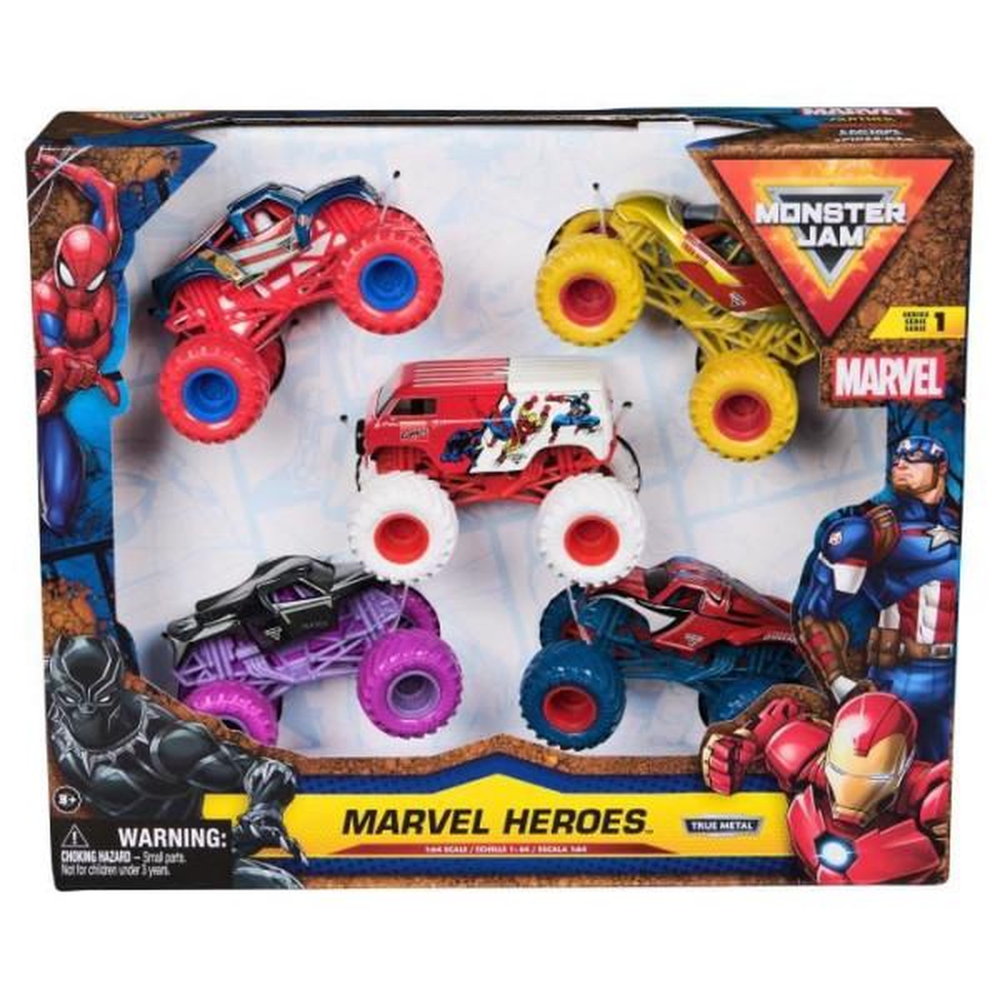 Voir la diapositive 2 : MONSTER JAM Pack de 5 véhicules Monster Jam Marvel Die Cast