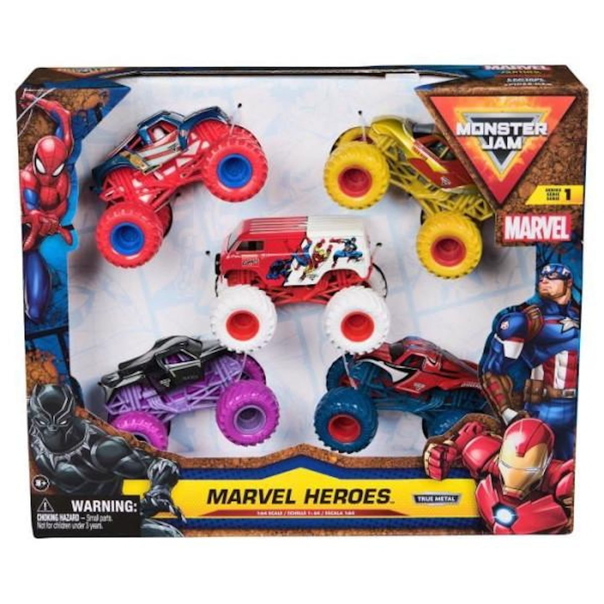 MONSTER JAM Pack de 5 véhicules Monster Jam Marvel Die Cast