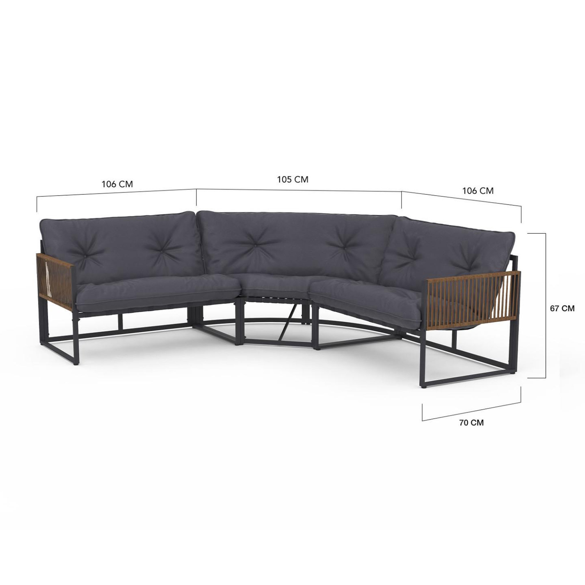 Voir la diapositive 4 : ID MARKET Salon de jardin bas rio 8 places salon d'angle structure métal gris anthracite, cordage effet rotin avec coussins gris