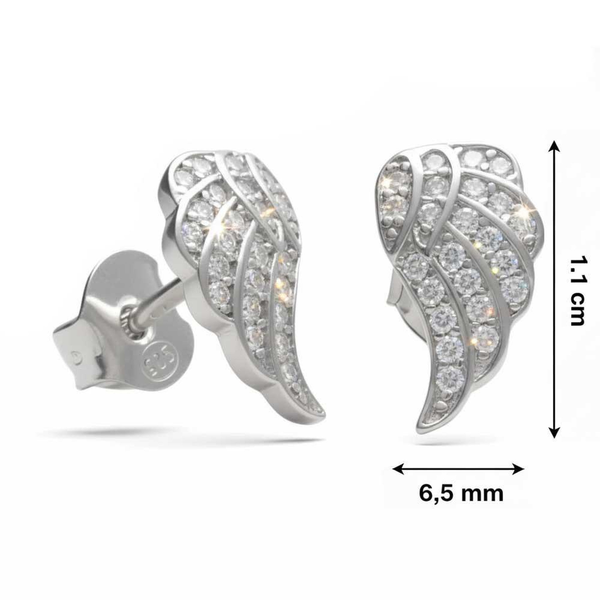 Voir la diapositive 3 : L'ATELIER D'AZUR Boucles d'Oreilles Argent 925/000 Rhodié - Motif Aile d'Ange Pavée de Zirconiums