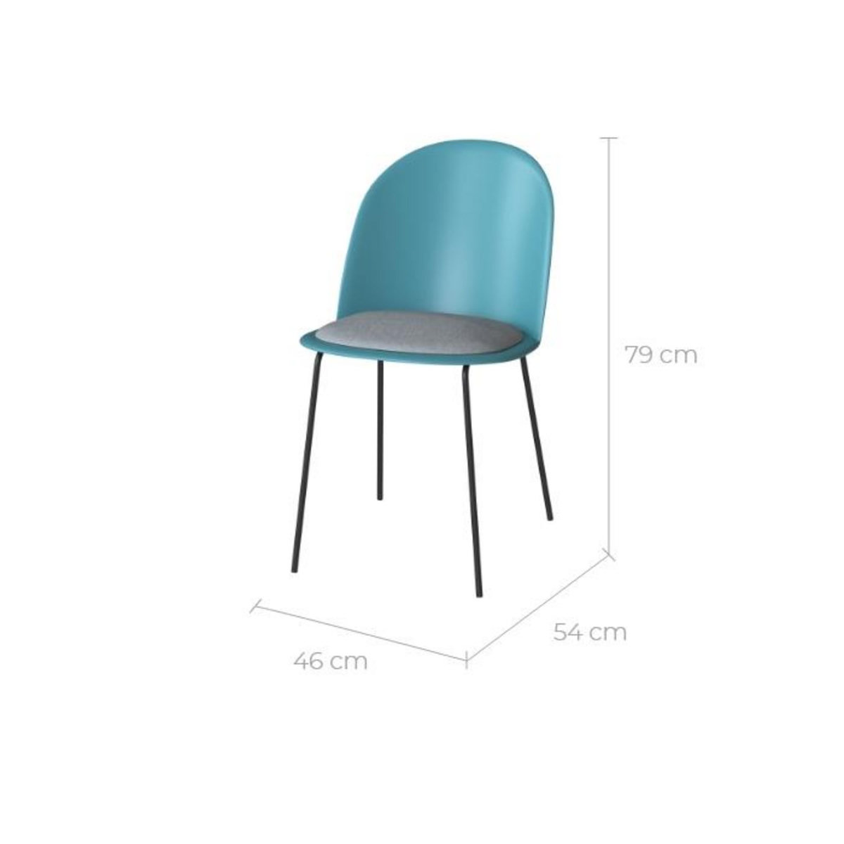 Rendez vous déco Lot de 2 chaises bleues en plastique, tissu gris et pieds en métal-Lulu