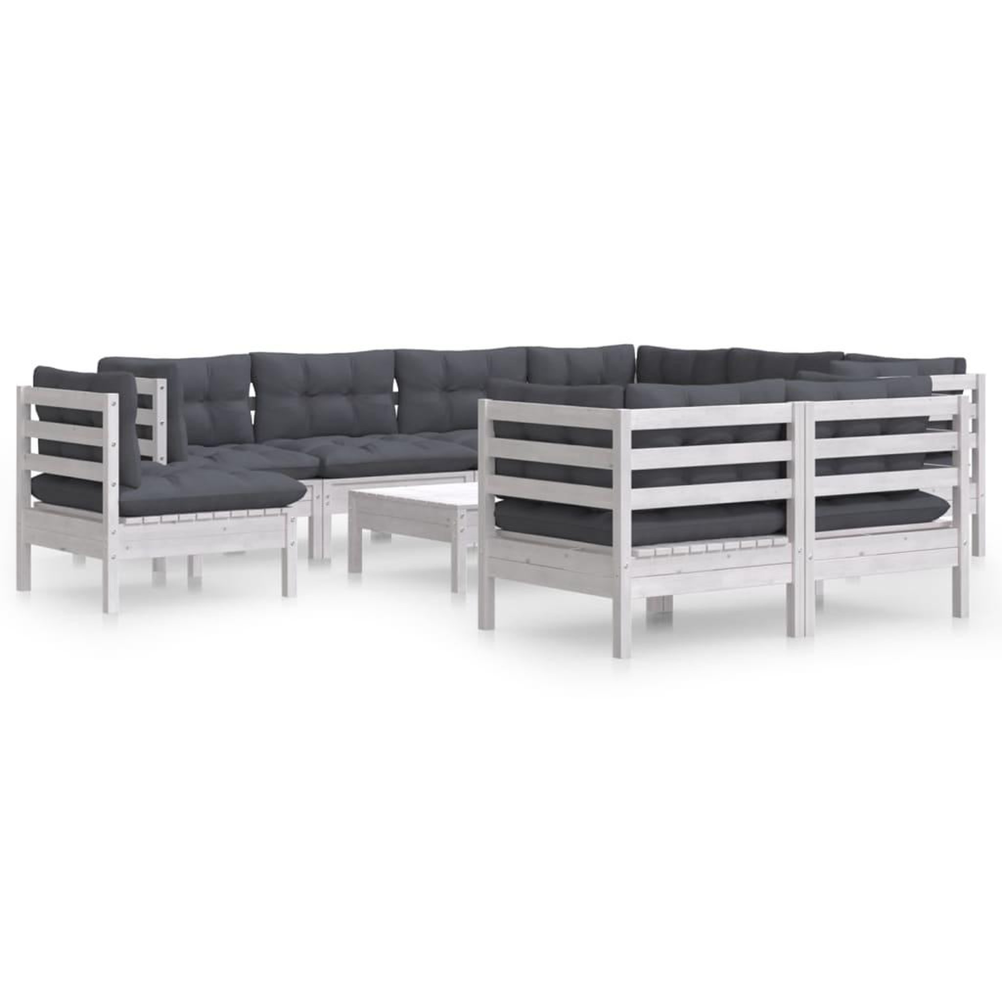 Voir la diapositive 2 : VIDAXL Salon de jardin 10 pcs avec coussins blanc bois de pin massif