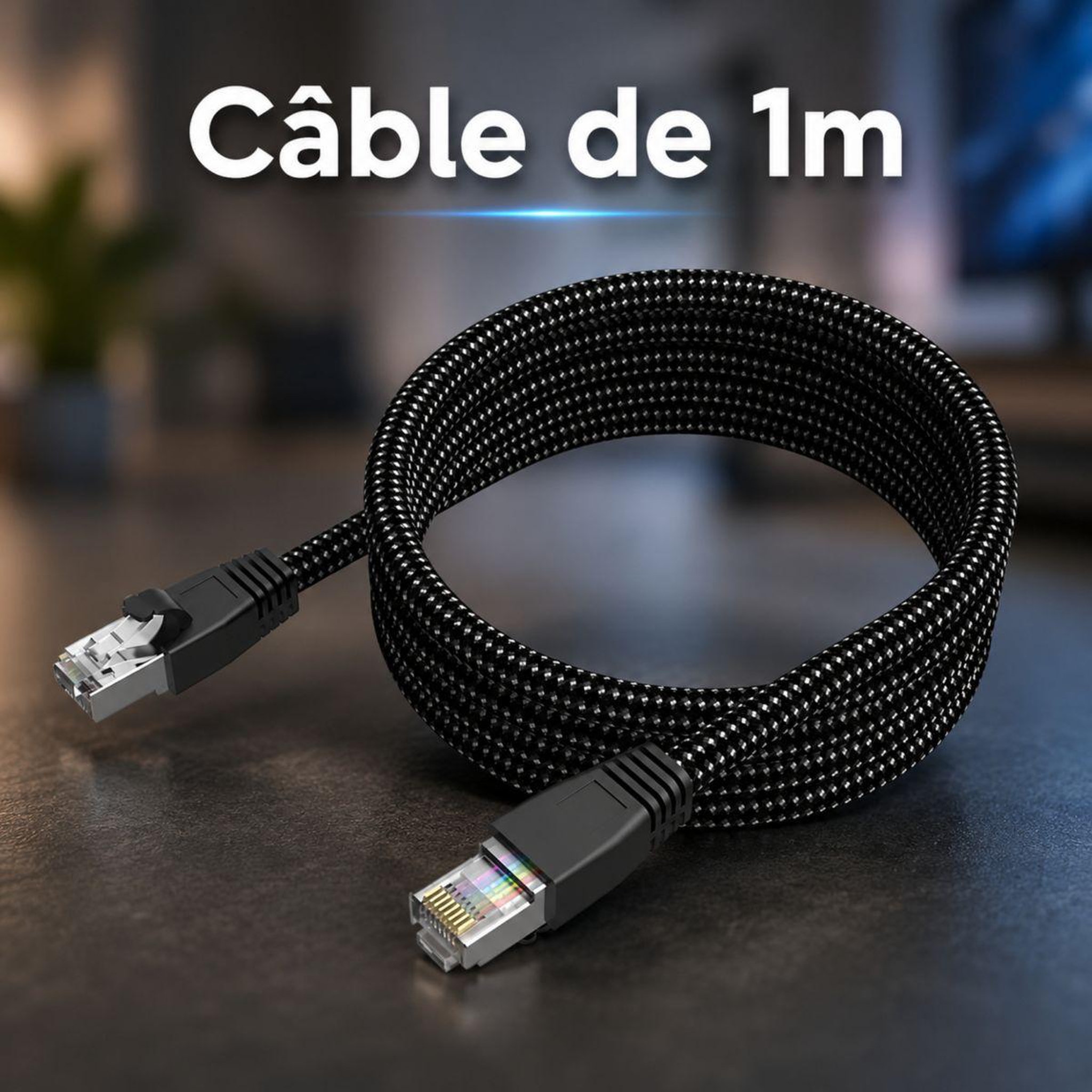 Voir la diapositive 4 : ADEQWAT Câble ethernet rj45 1m droit cat8 noir