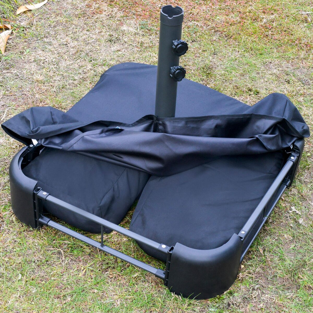 OUTSUNNY Parasol de jardin XXL dim. 4,6L x 2,7l x 2,4H m ouverture fermeture manivelle pied & contrepoids inclus acier polyester haute densité gris