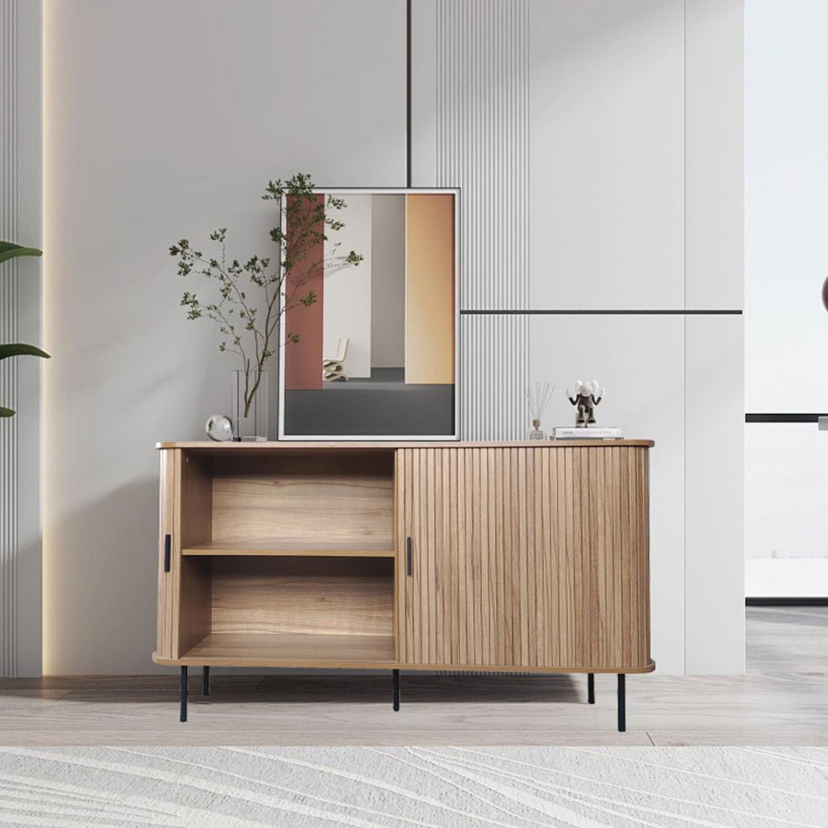 CONCEPT USINE Buffet en bois cannelé à portes coulissantes 140cm SEMARANG