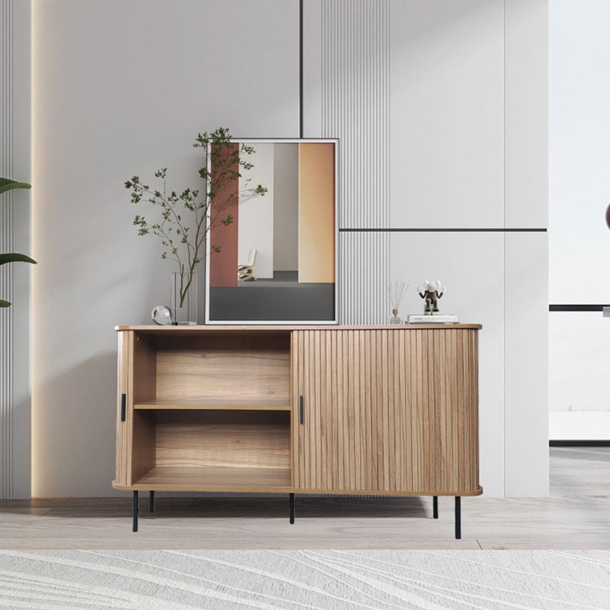 CONCEPT USINE Buffet en bois cannelé à portes coulissantes 140cm SEMARANG