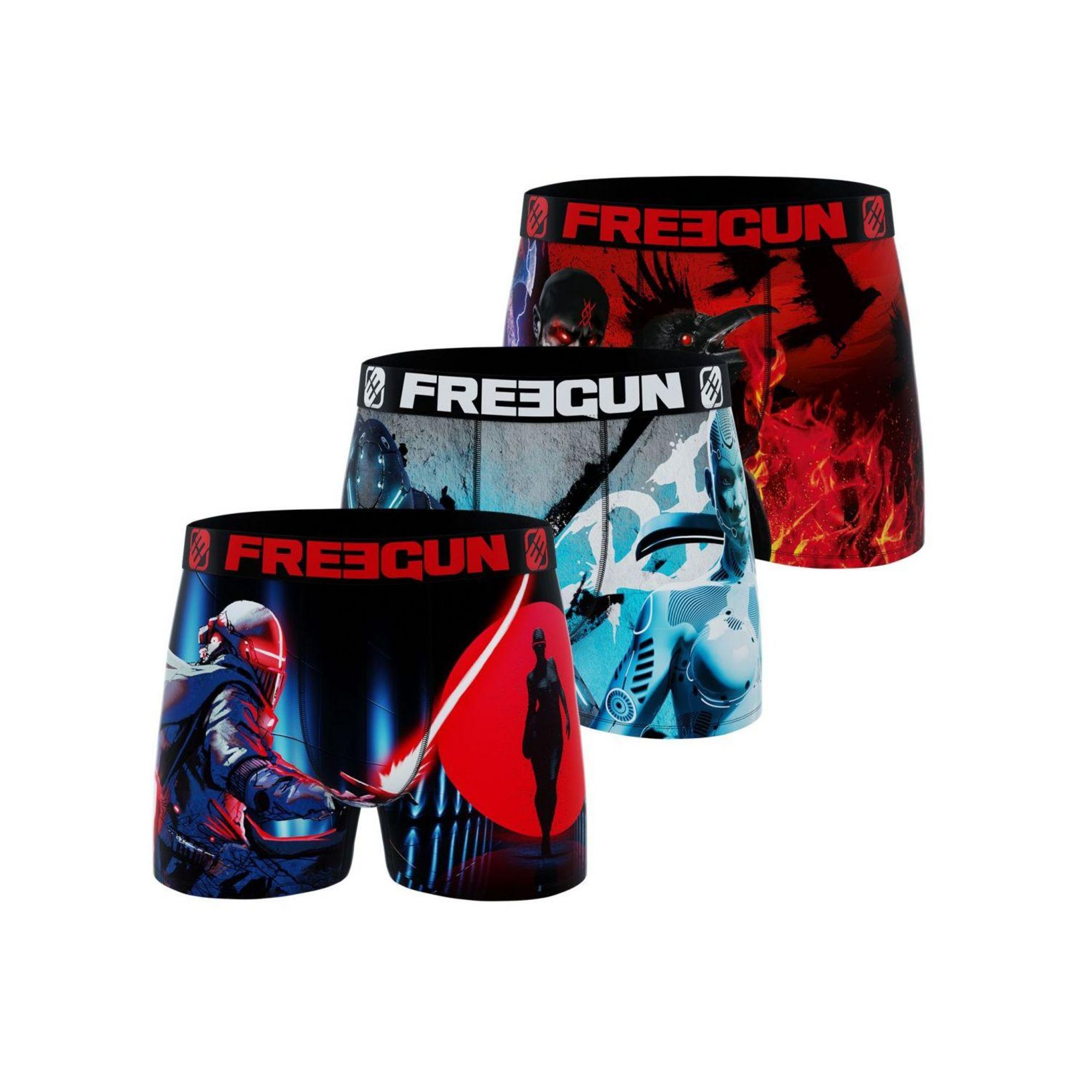 FREEGUN Lot de 3 boxers homme Hero Like. Coloris disponibles : Rouge