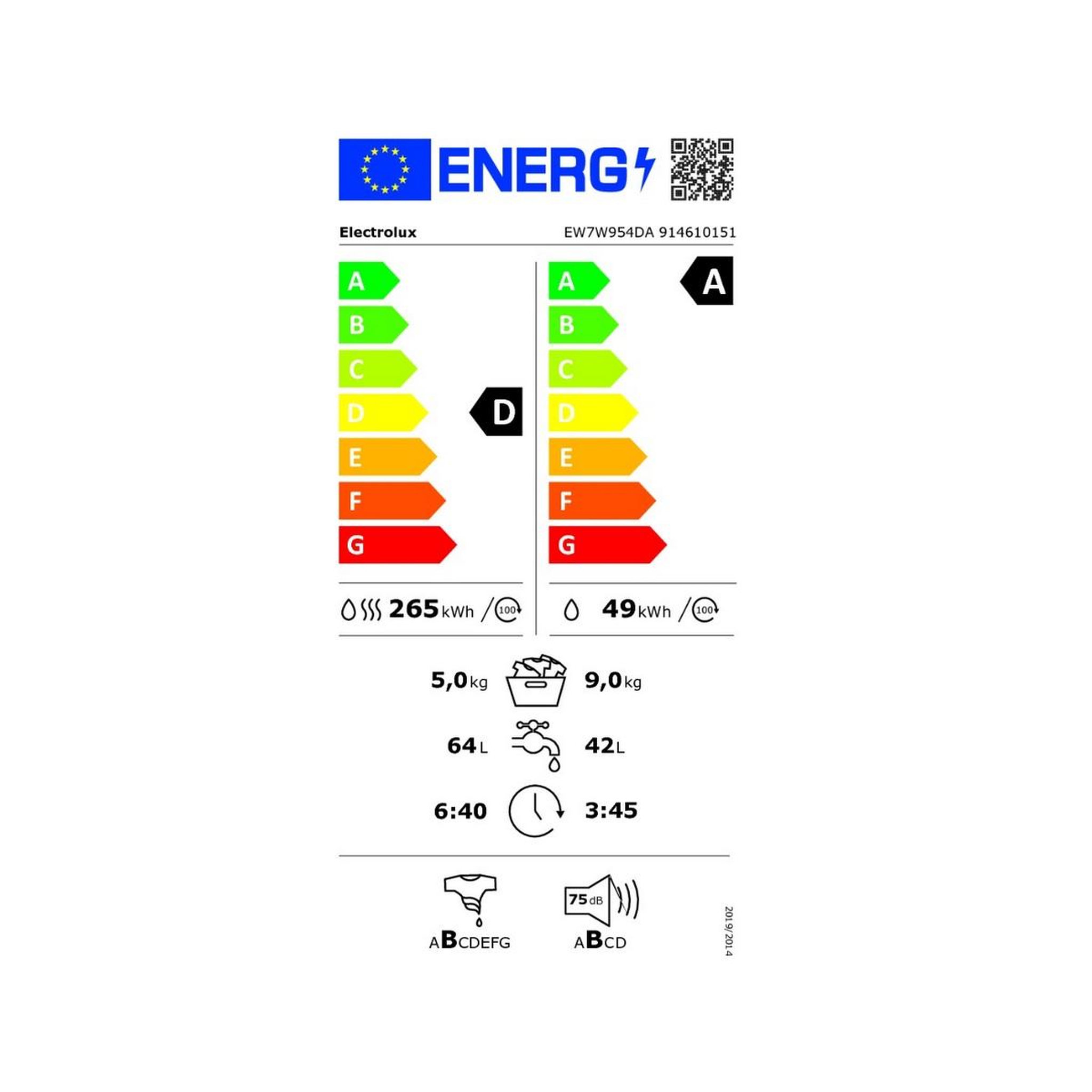 Voir la diapositive 2 : ELECTROLUX Lave-linge séchant frontal 9/5 kg 1400 tours/min - ew7w954da