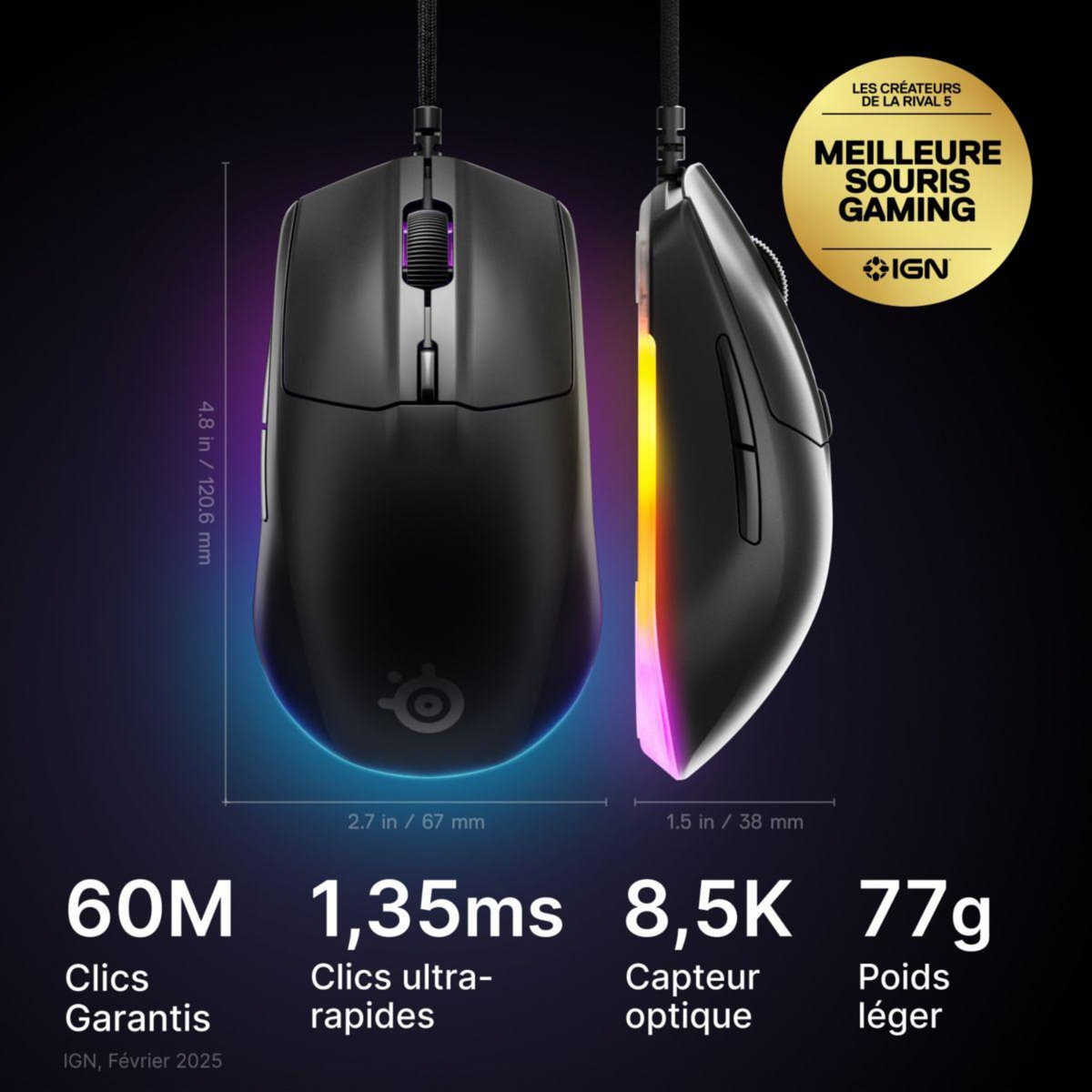 STEEL SERIES Souris Gamer Filaire Rival 3 Gen 2 Noir