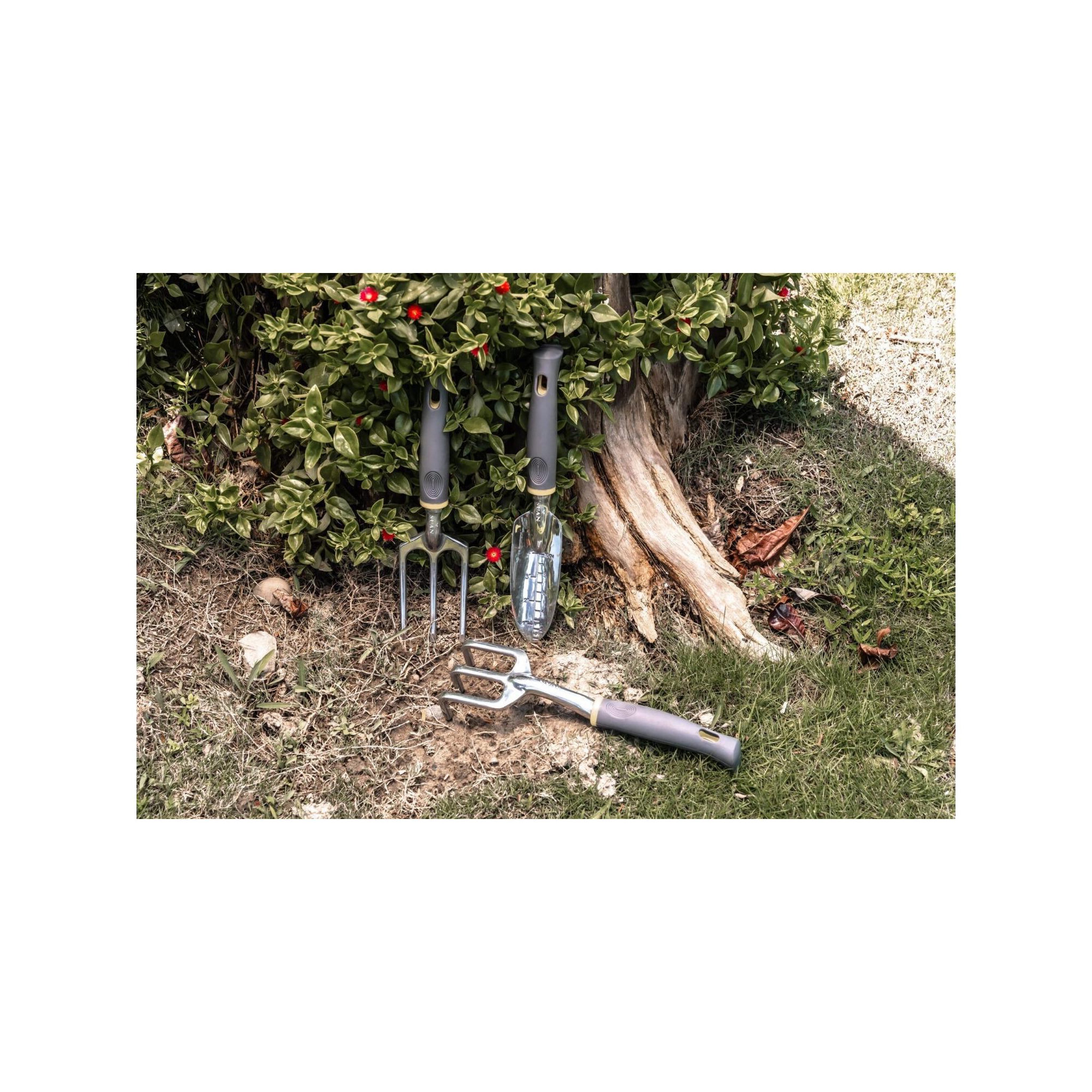 Voir la diapositive 5 : SUAN Lot de 3 outils de jardin - suan - fourche, râteau à fleurs et transplantoir - en aluminium