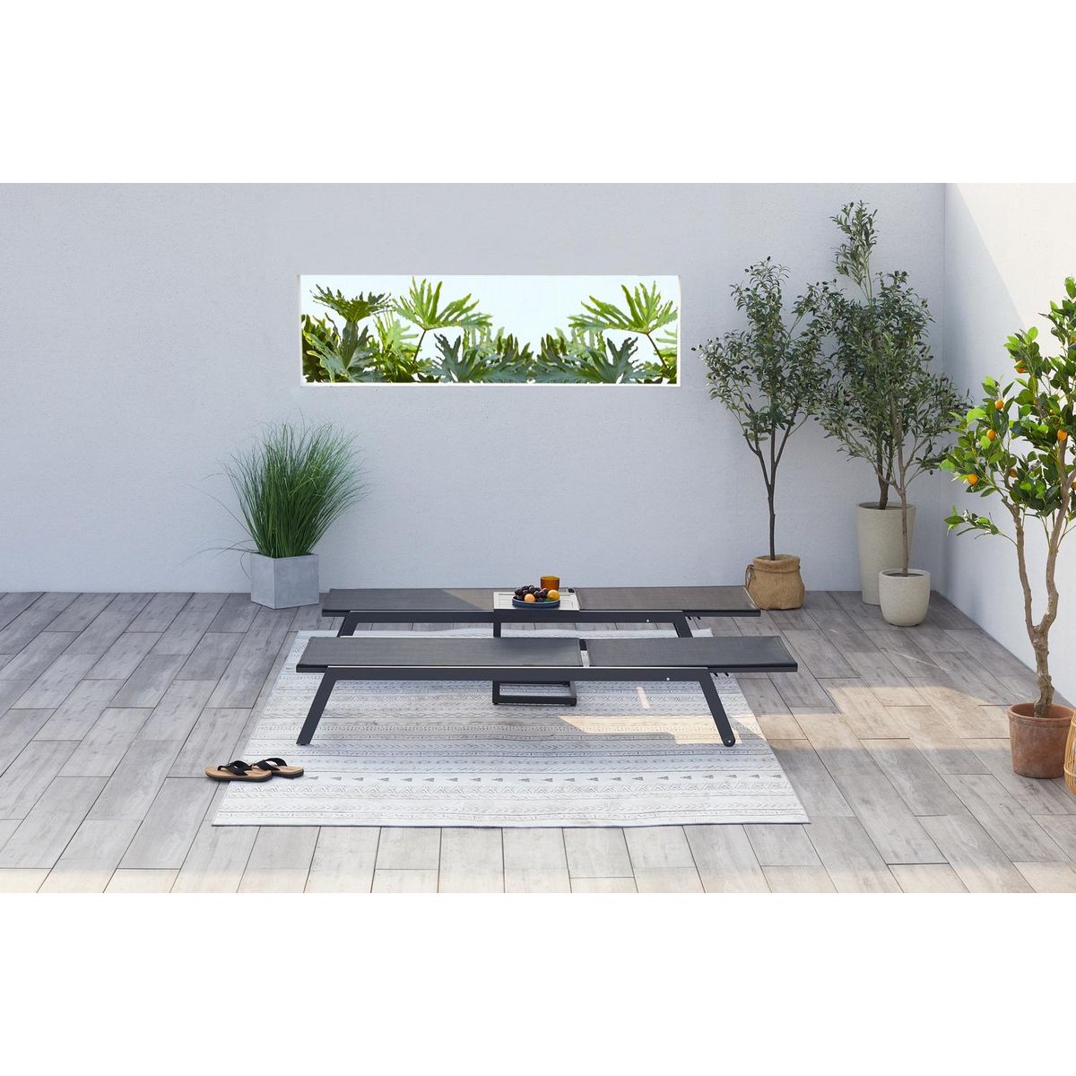 CONCEPT USINE Lot de 2 transats et une table d'appoint noir PRATO