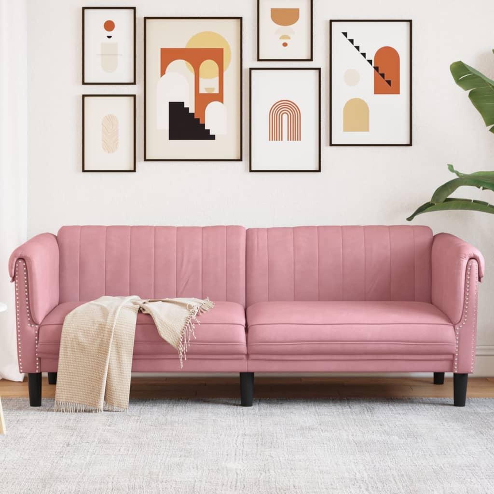 VIDAXL Canape a 3 places rose velours