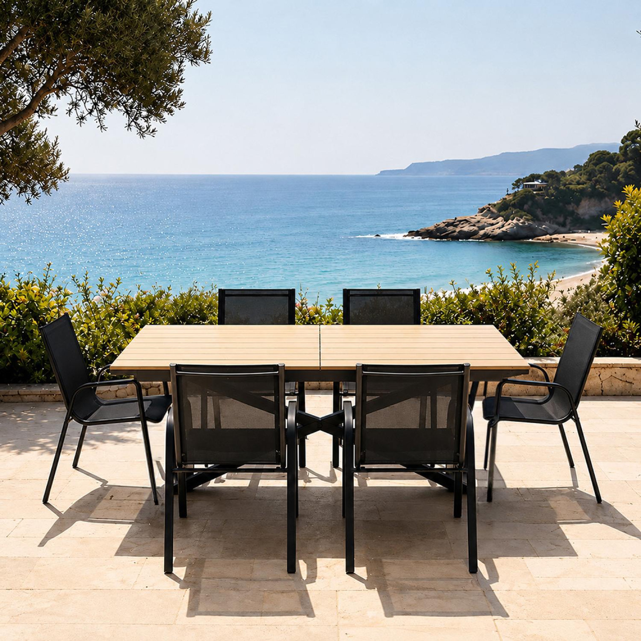 Voir la diapositive 6 : CONCEPT USINE Ensemble de jardin table 190cm effet bois + 6 fauteuils ALMADA