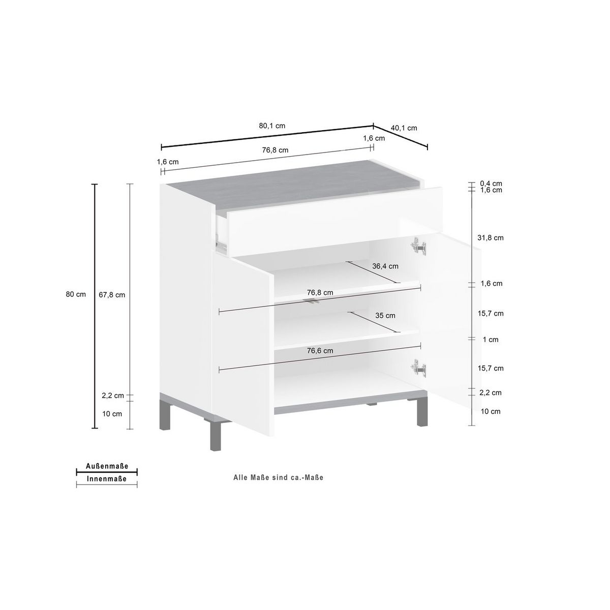 Commode meuble à chaussures 2 portes 1 tiroir L80cm BARI