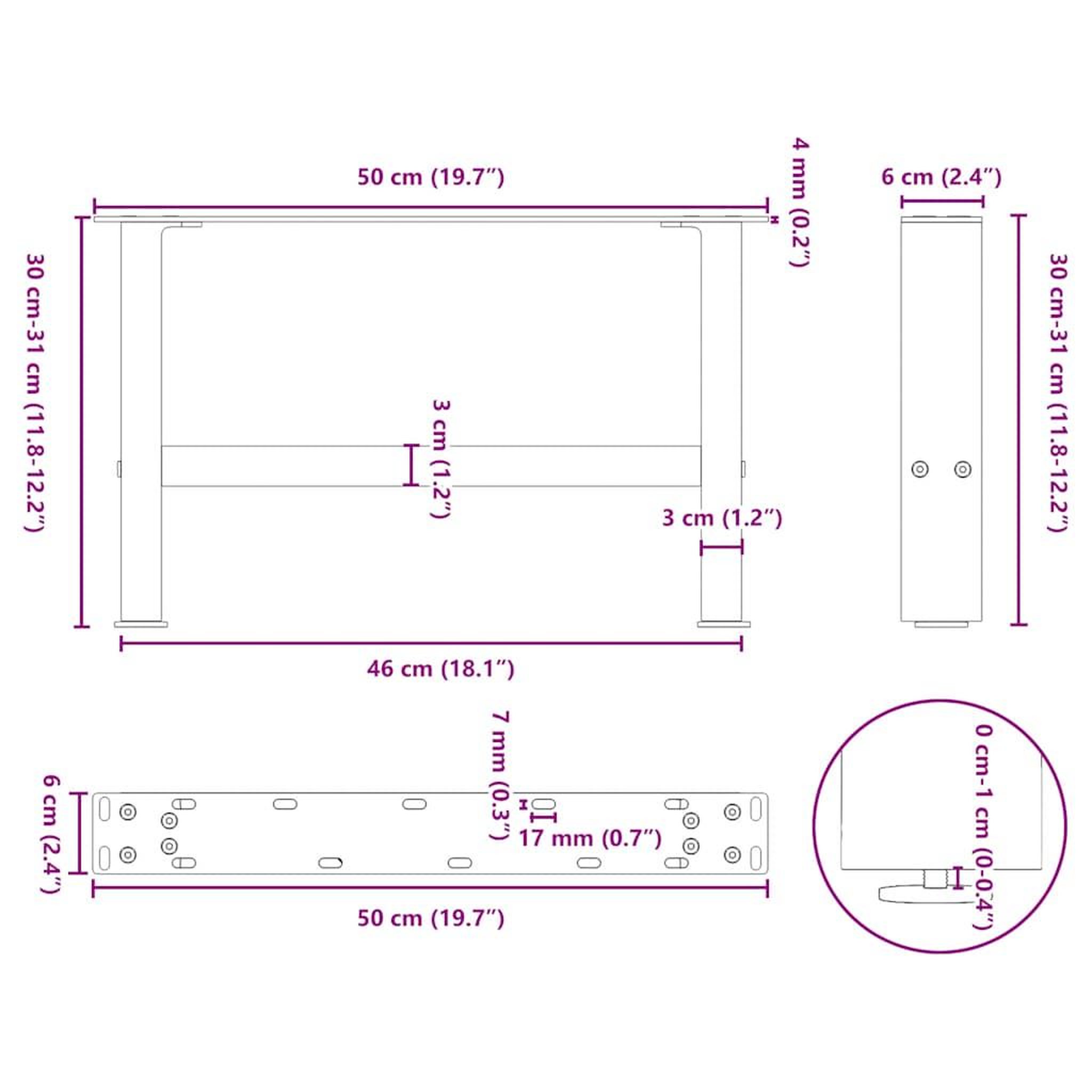 Voir la diapositive 6 : VIDAXL Pieds de table basse blanc 2 pcs 50x(30-31) cm acier