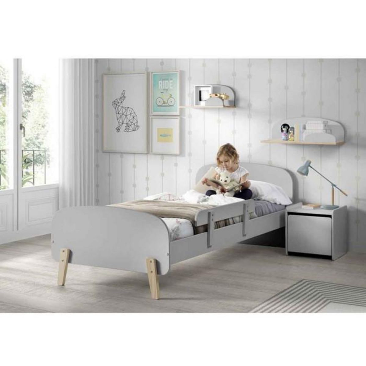 Paris Prix Table de Chevet Enfant  Kiddy  40cm Gris