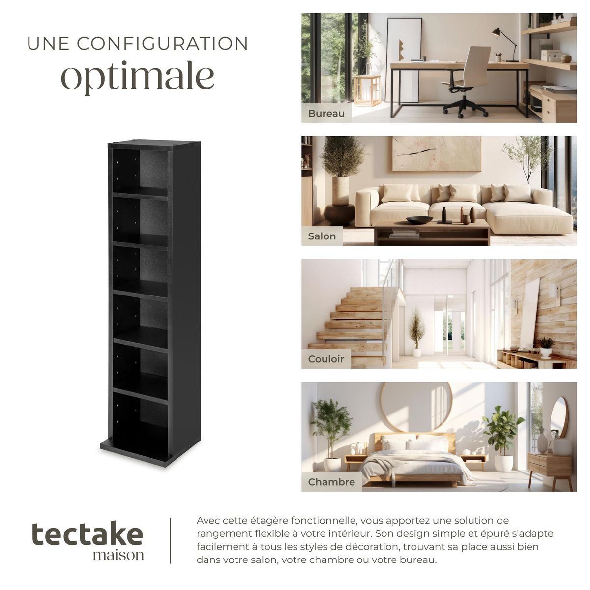 tectake Étagère DVD CD aspect bois noir