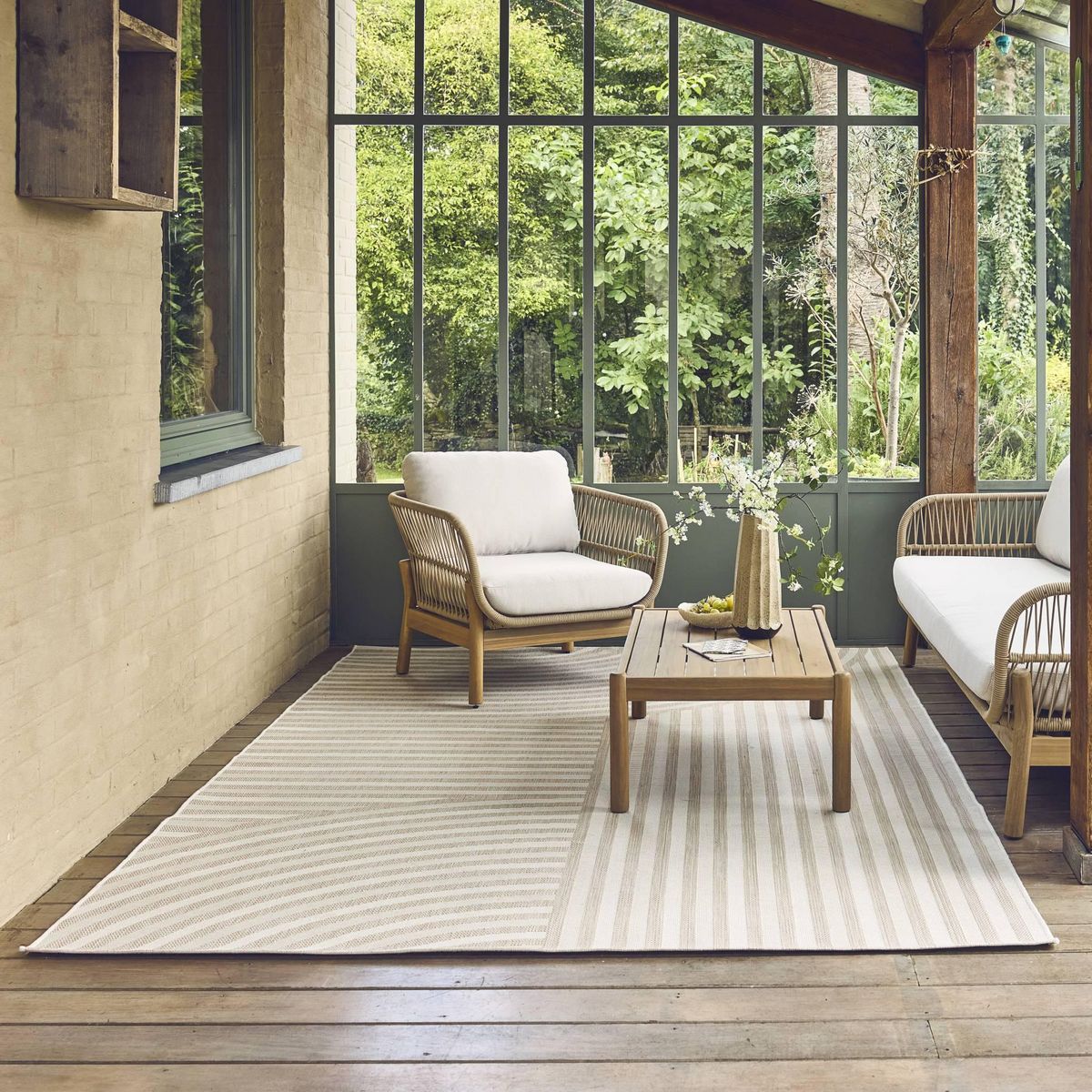 SWEEEK Tapis intérieur/extérieur motif arches beige, 100% polyester recyclé