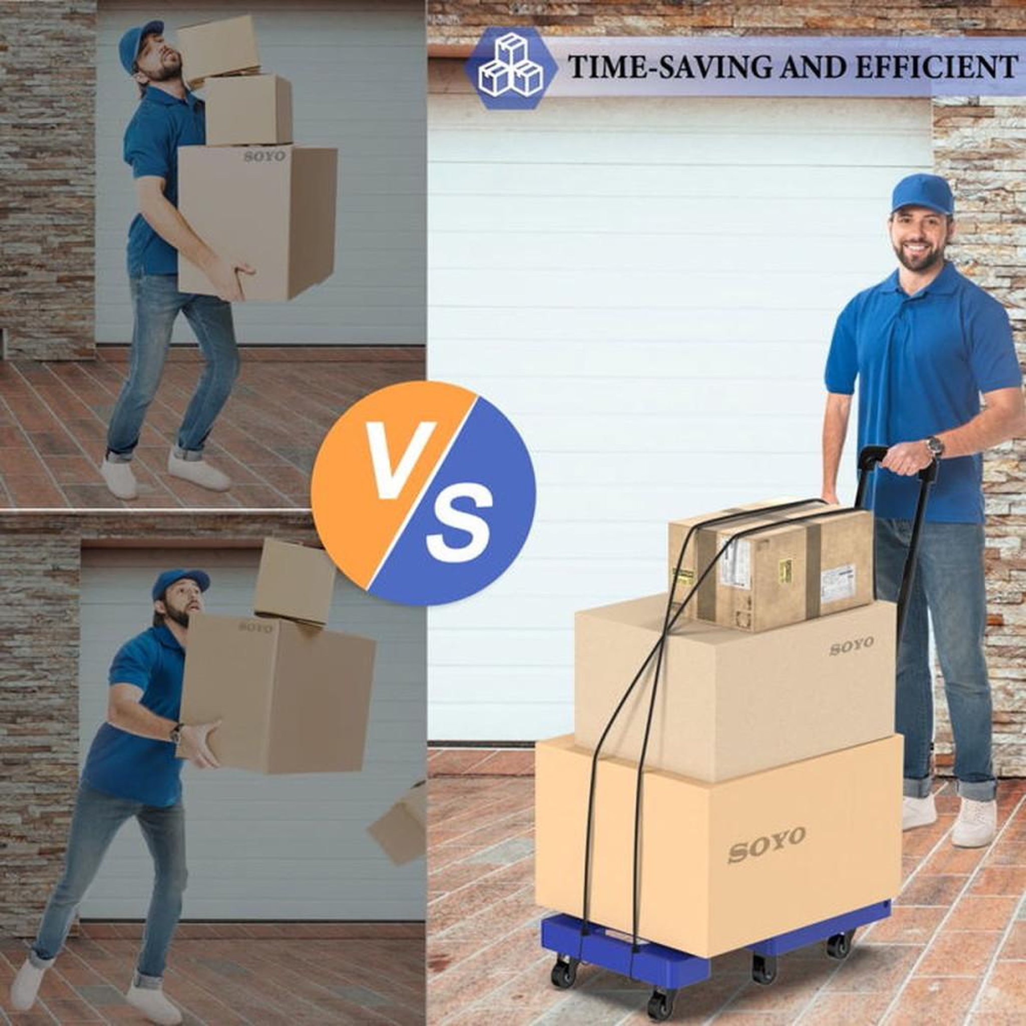 Voir la diapositive 4 : Diable pliant chariot à poignée 226 kg avec poignée télescopique et 6 roues silencieuses 360°