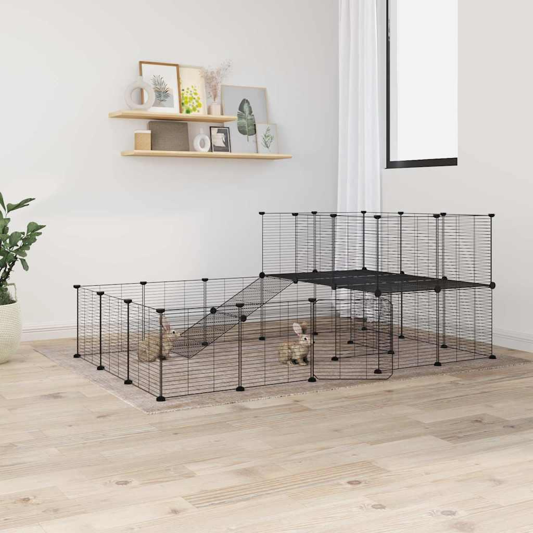 VIDAXL Cage animaux de compagnie a 44 panneaux et porte Noir 35x35 cm