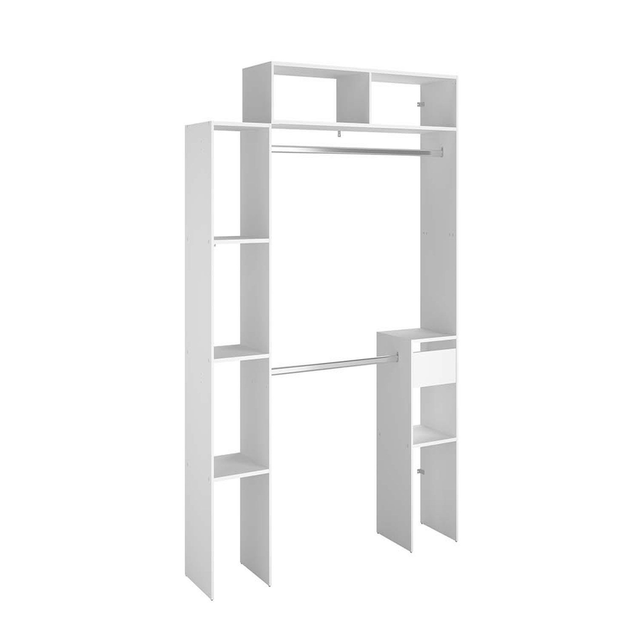 Voir la diapositive 3 : CONCEPT USINE Dressing blanc extensible avec 2 penderies 4 étagères et 1 tiroir elysee
