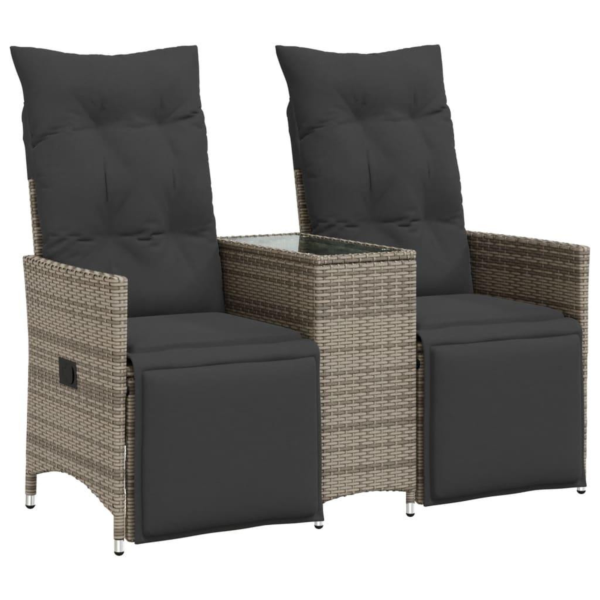 Voir la diapositive 2 : VIDAXL Canape de jardin inclinable 2 places avec table gris poly rotin