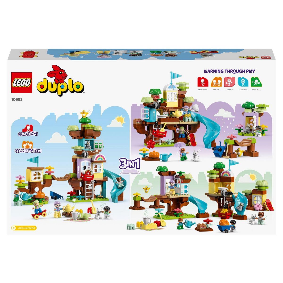 LEGO DUPLO 10993 -  La cabane dans l&rsquo;arbre 3-en-1, Jouet Éducatif pour Enfants Dès 3 Ans, Filles et Garçons, avec 4 Figurines Animaux, des Briques et Toboggan