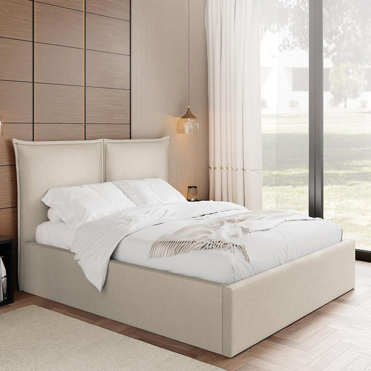 BEST MOBILIER John - lit coffre - 180x200 cm - en velours - sommier inclus