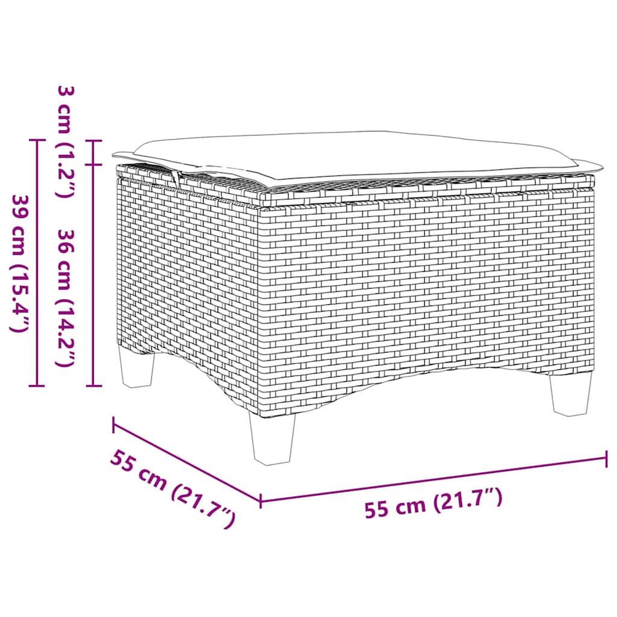 Voir la diapositive 6 : VIDAXL Tabourets jardin coussins 2 pcs gris 55x55x36 cm resine tressee