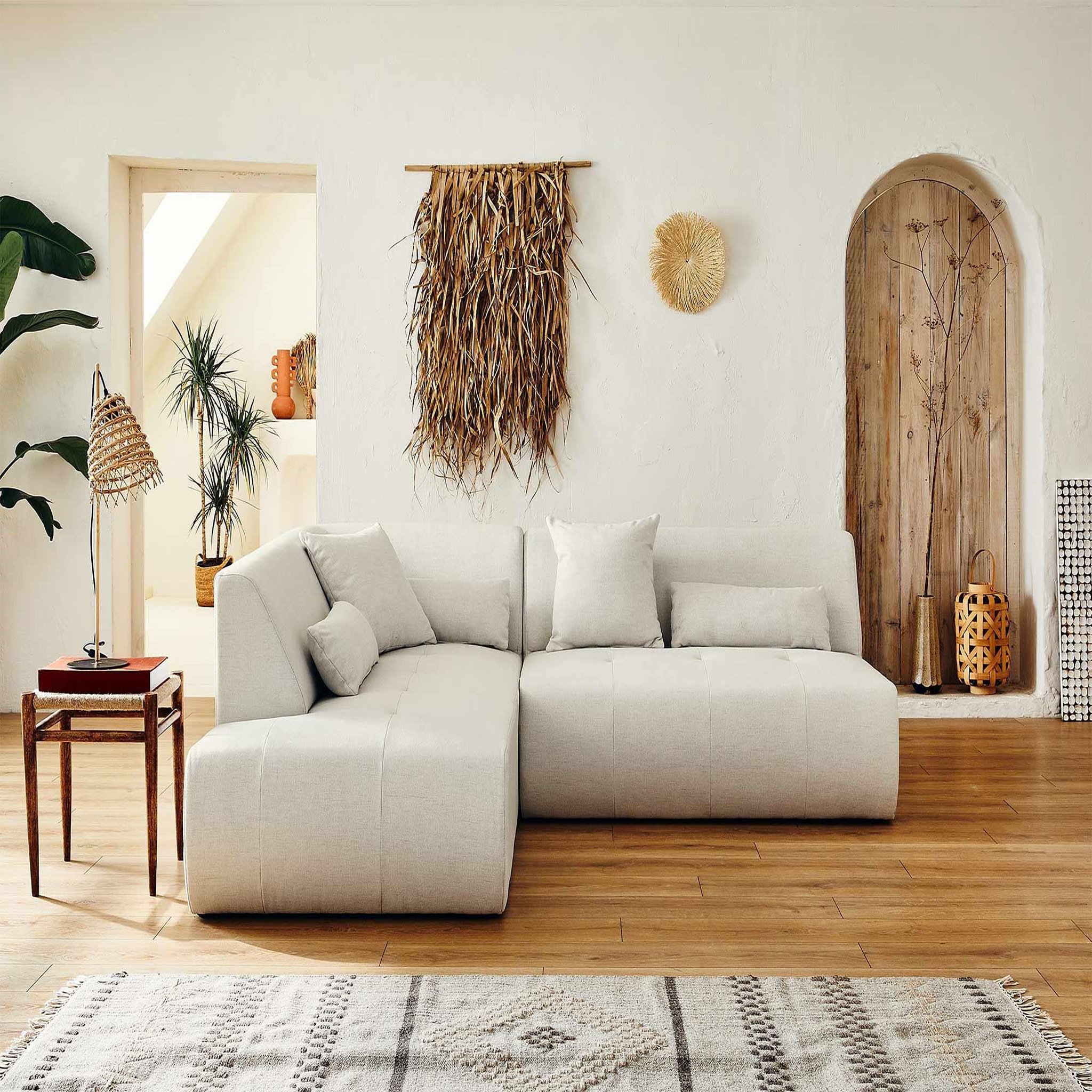 LISA DESIGN Onyx - canapé modulable d'angle gauche 5 places - en tissu. Coloris disponibles : Beige, Vert, Orange, Gris
