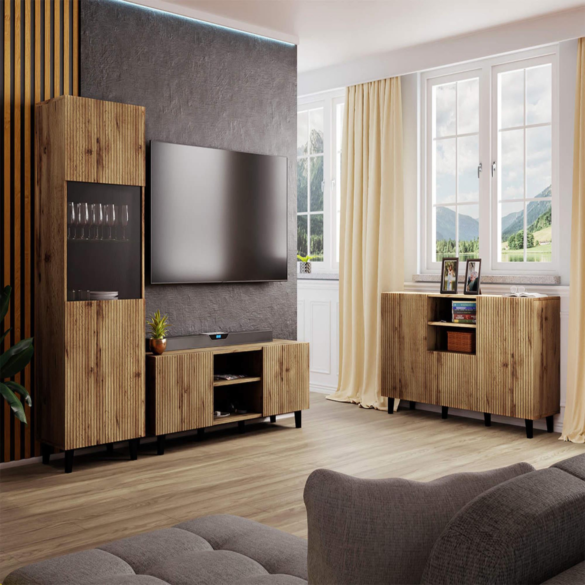 Voir la diapositive 5 : BEST MOBILIER Come - meuble tv - effet bois - 4 portes - 200 cm