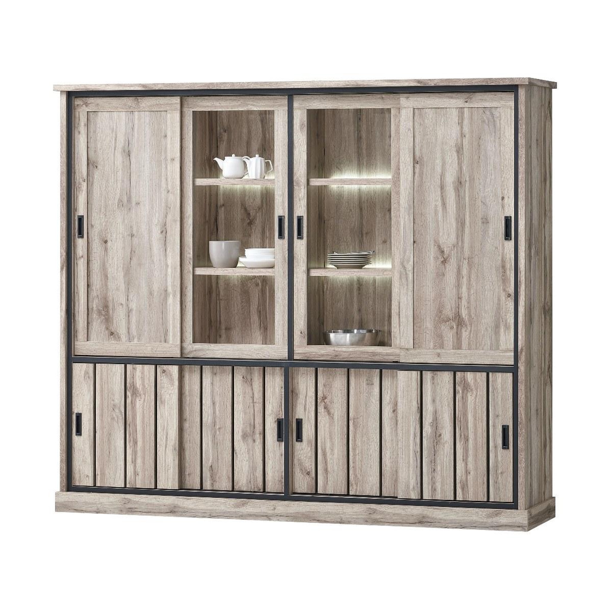 JLC KREATION Vaisselier moderne 4 portes chêne gris 240cm ALICIA