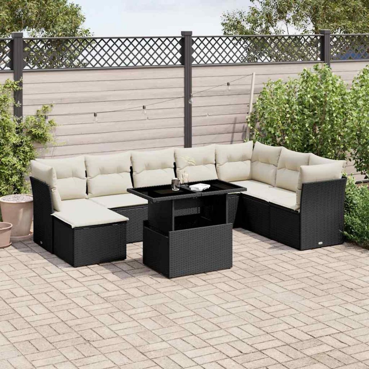 VIDAXL Salon de jardin 9 pcs avec coussins noir resine tressee