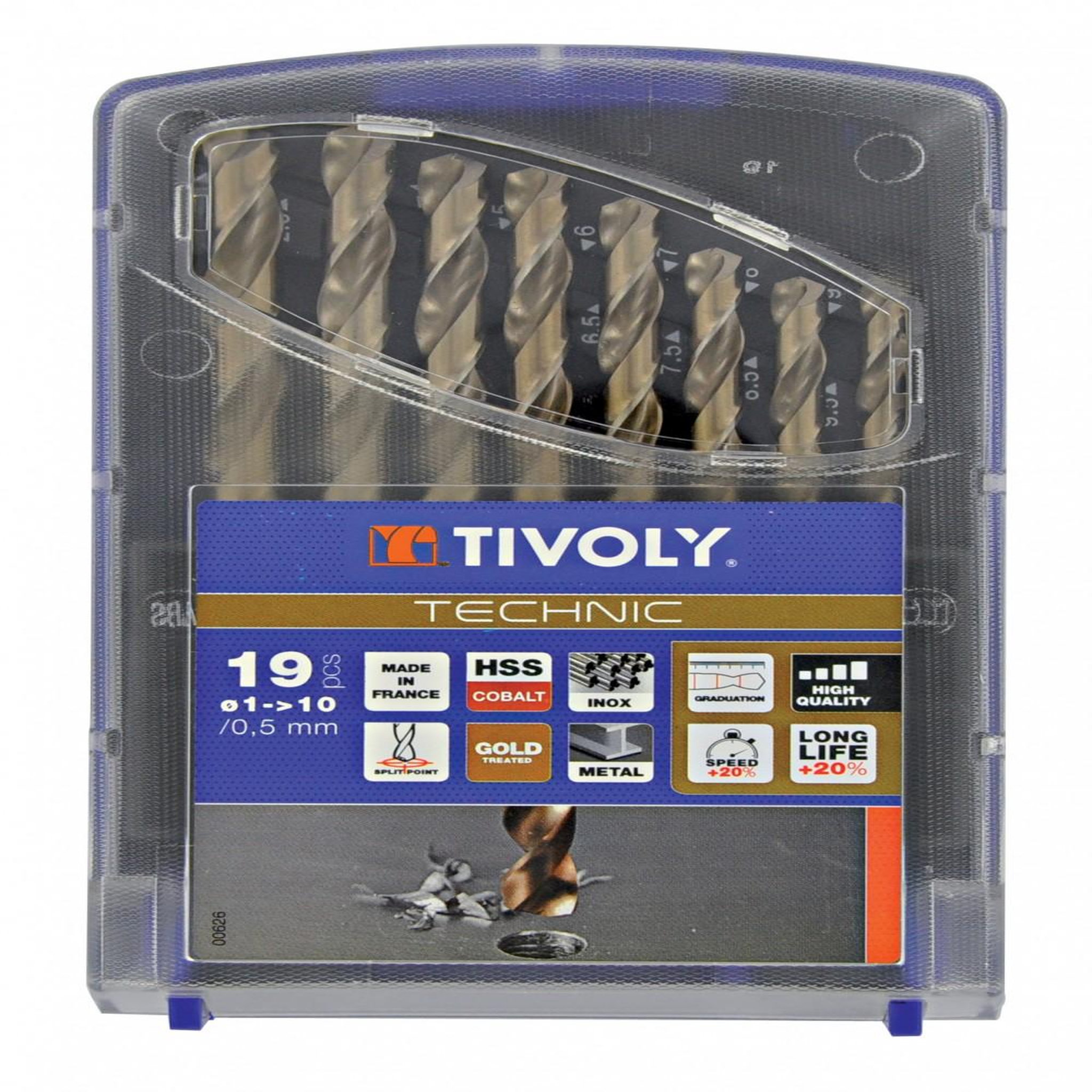 TIVOLY Coffret forets TECHNIC HSS 19 pièces métal, Diam.1 à 10 mm TIVOLY