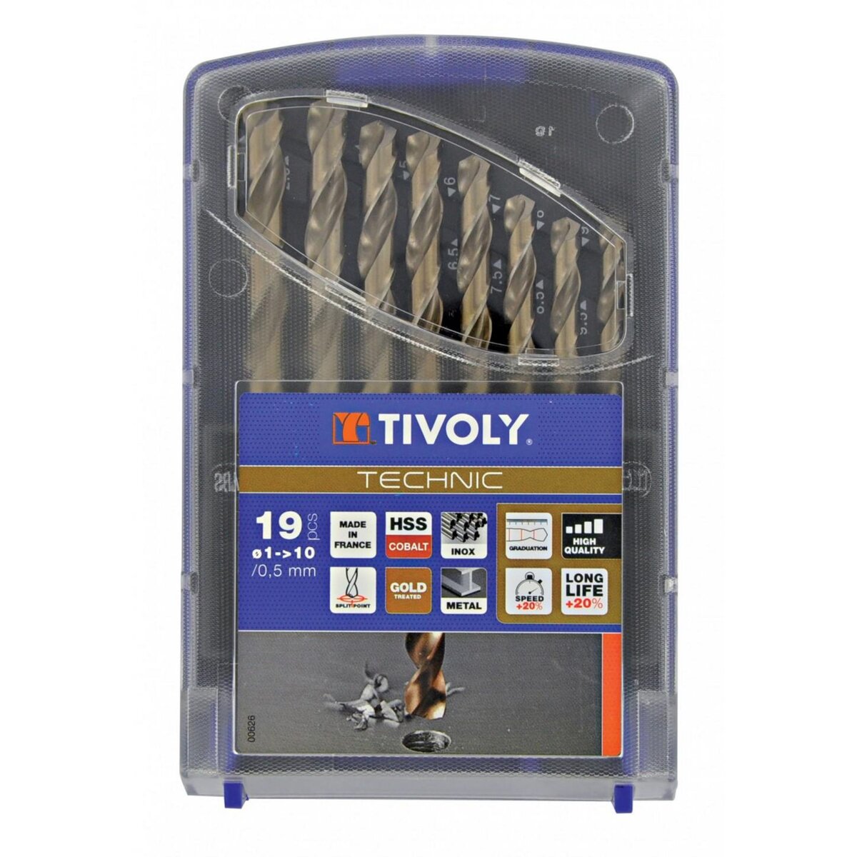 TIVOLY Coffret forets TECHNIC HSS 19 pièces métal, Diam.1 à 10 mm TIVOLY